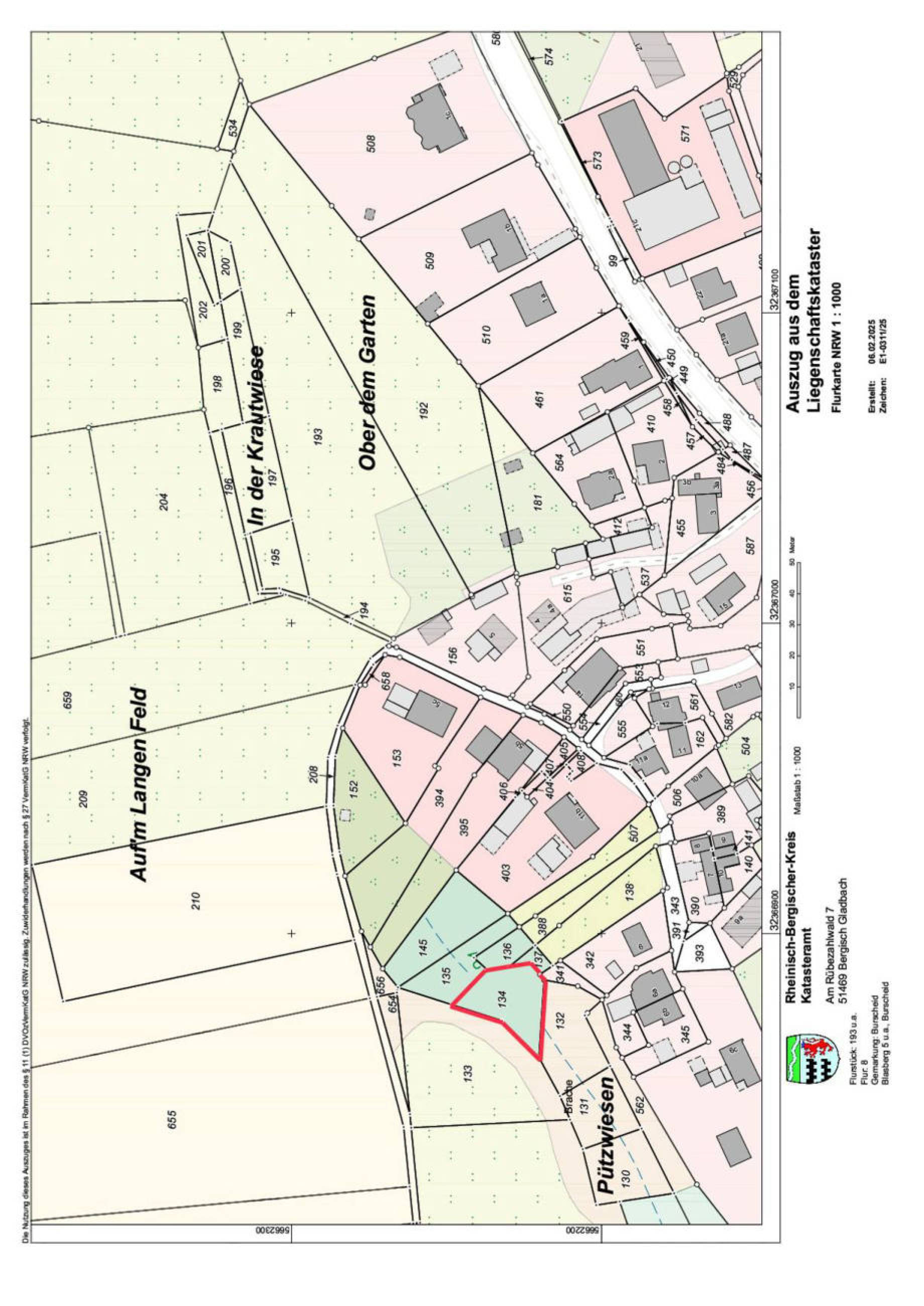 land- und forstwirtschaftlich genutztes Grundstück in Pützwiesen, 51399 Burscheid, Blasberg