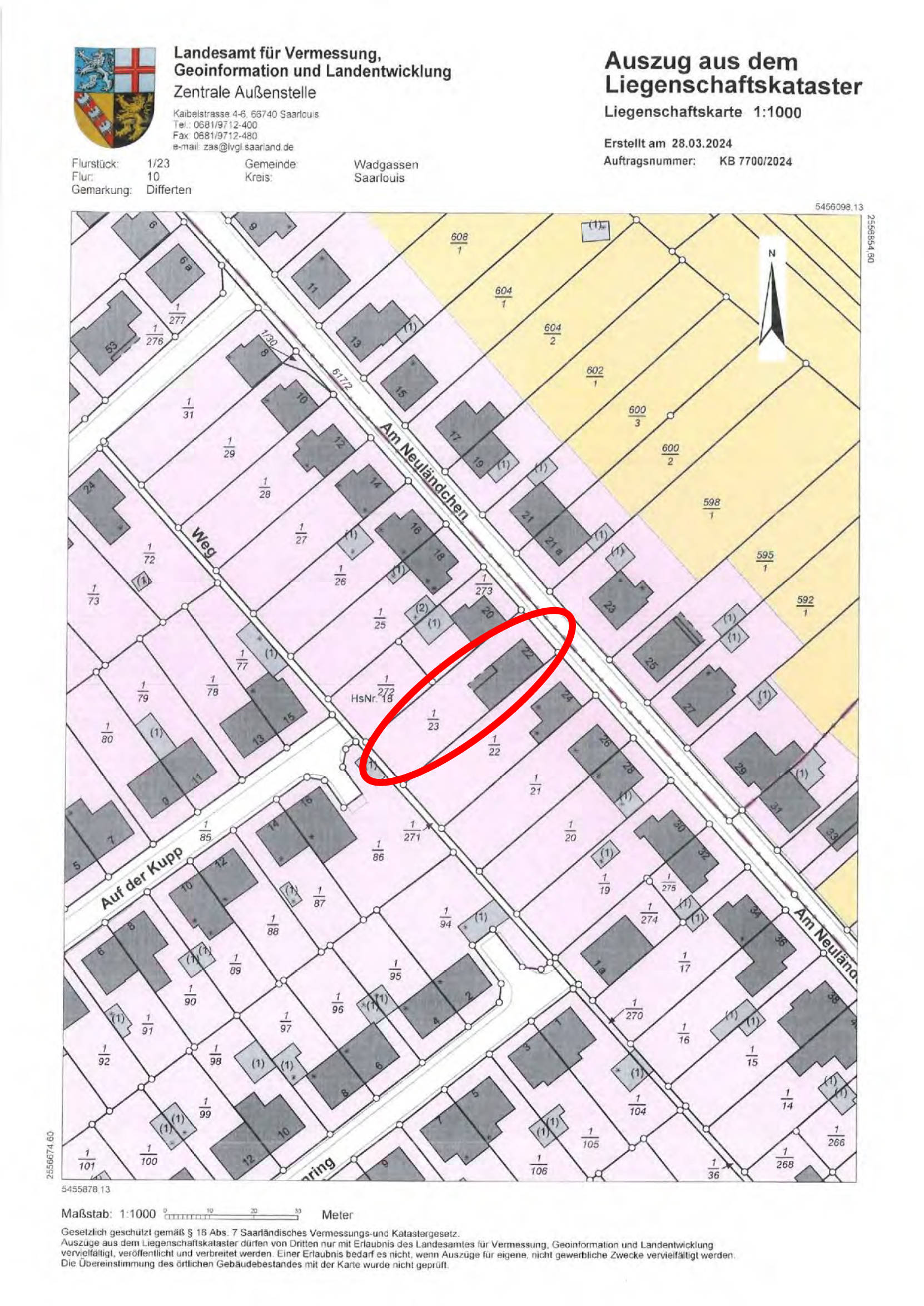 saarland 0004 K 0005/2024 Am Neuländchen  22, 66787 Wadgassen , Differten 14