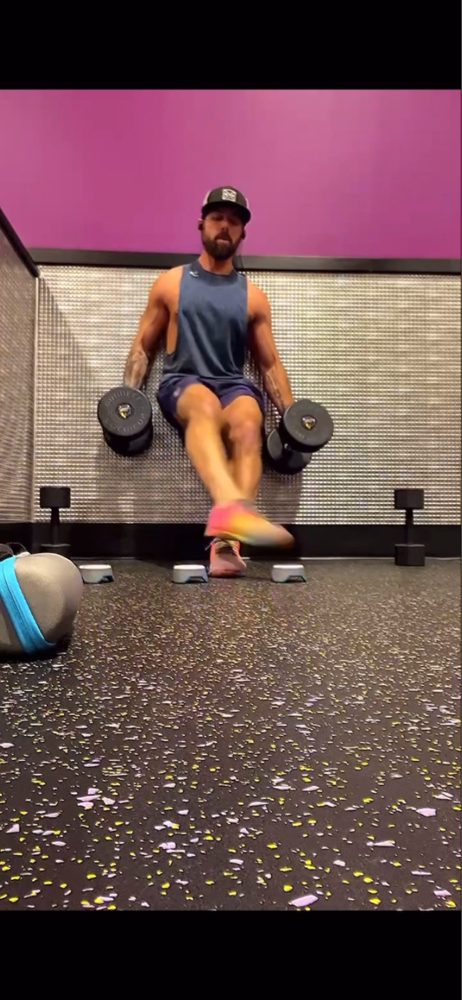 Wall Sit Dumbbell Hold Tap