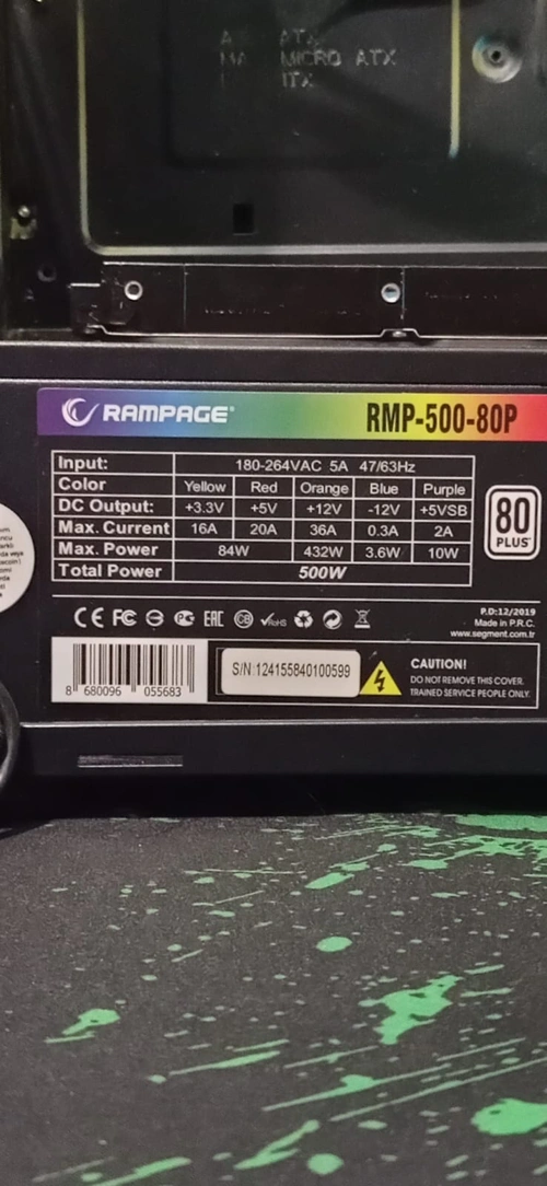 Rampage  500 W 80 Plus Psu