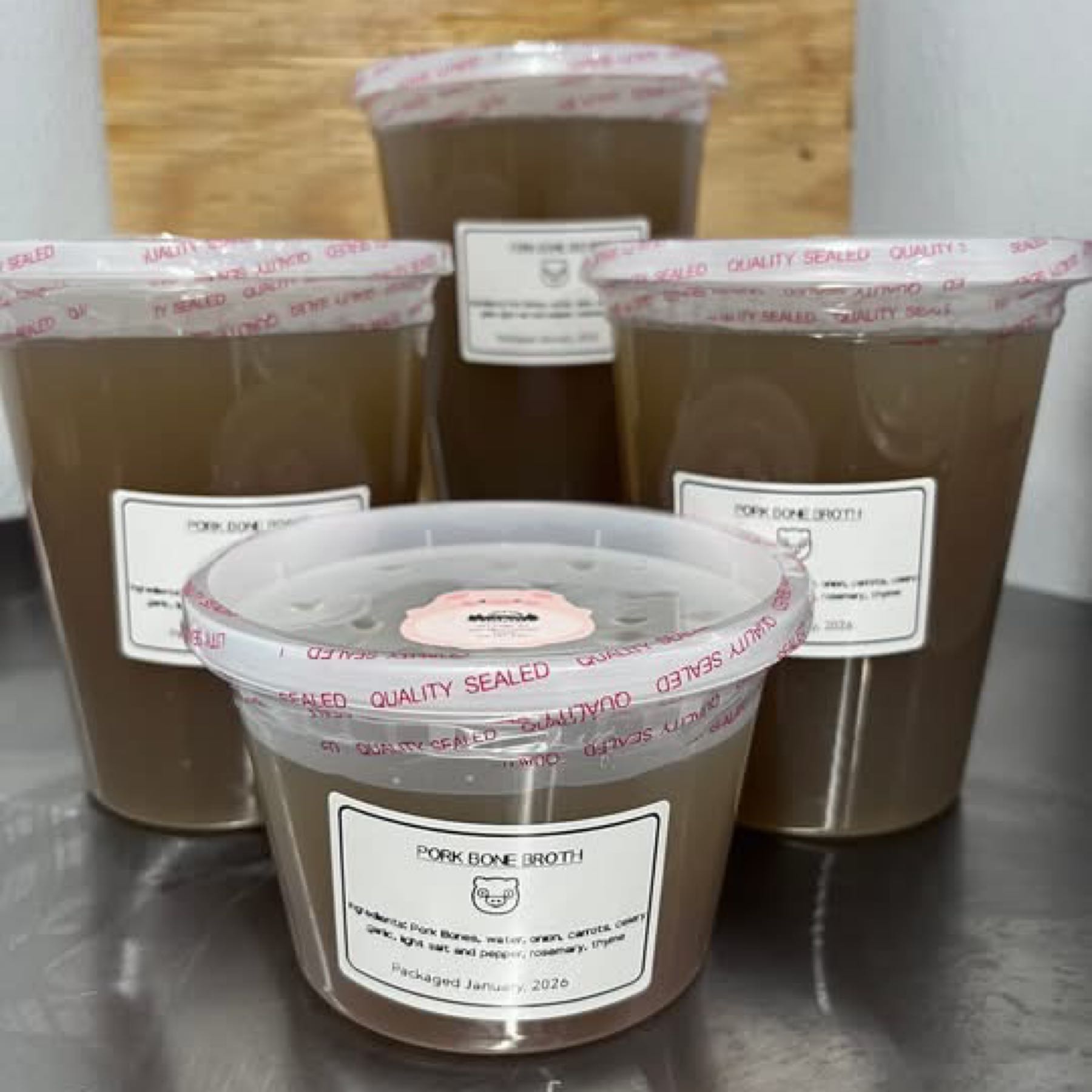 Bone broth from heritage pork bones