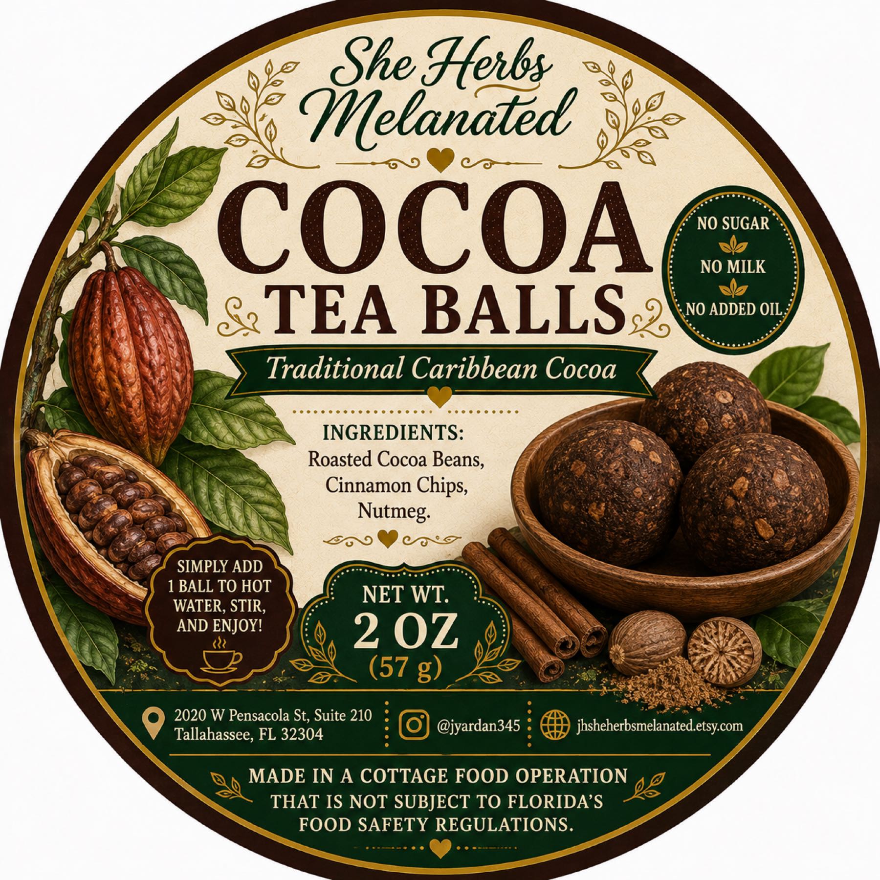 2 Ozs Caribbean Cocoa Tea Balls.