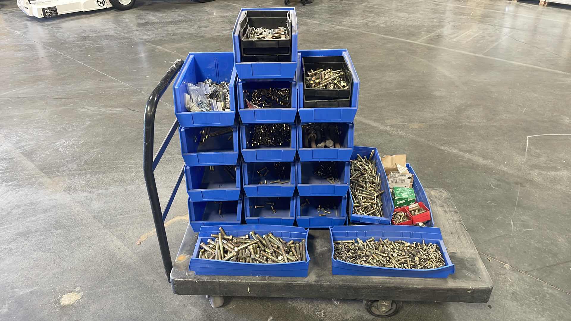 Photo 1 of STACKABLE BINS AND ALL CONTENTS GRADE 8 BOLTS VARIOUS SIZES CART NOT INCLUDED