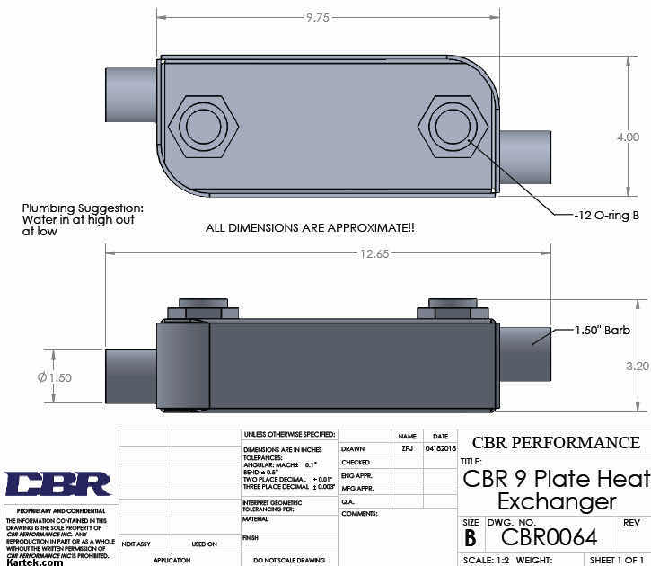 Photo 4 of CBR 9 PLATE STAINLESS OIL COOLER HEAT EXCHANGER 1-1/2" RADIATOR IN/OUT AN -12 ORB OIL COOLER IN/OUT