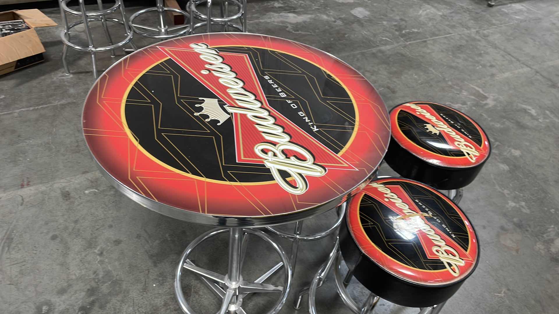 Photo 6 of BUDWEISER BAR TABLE 27” AND 3 BAR STOOLS