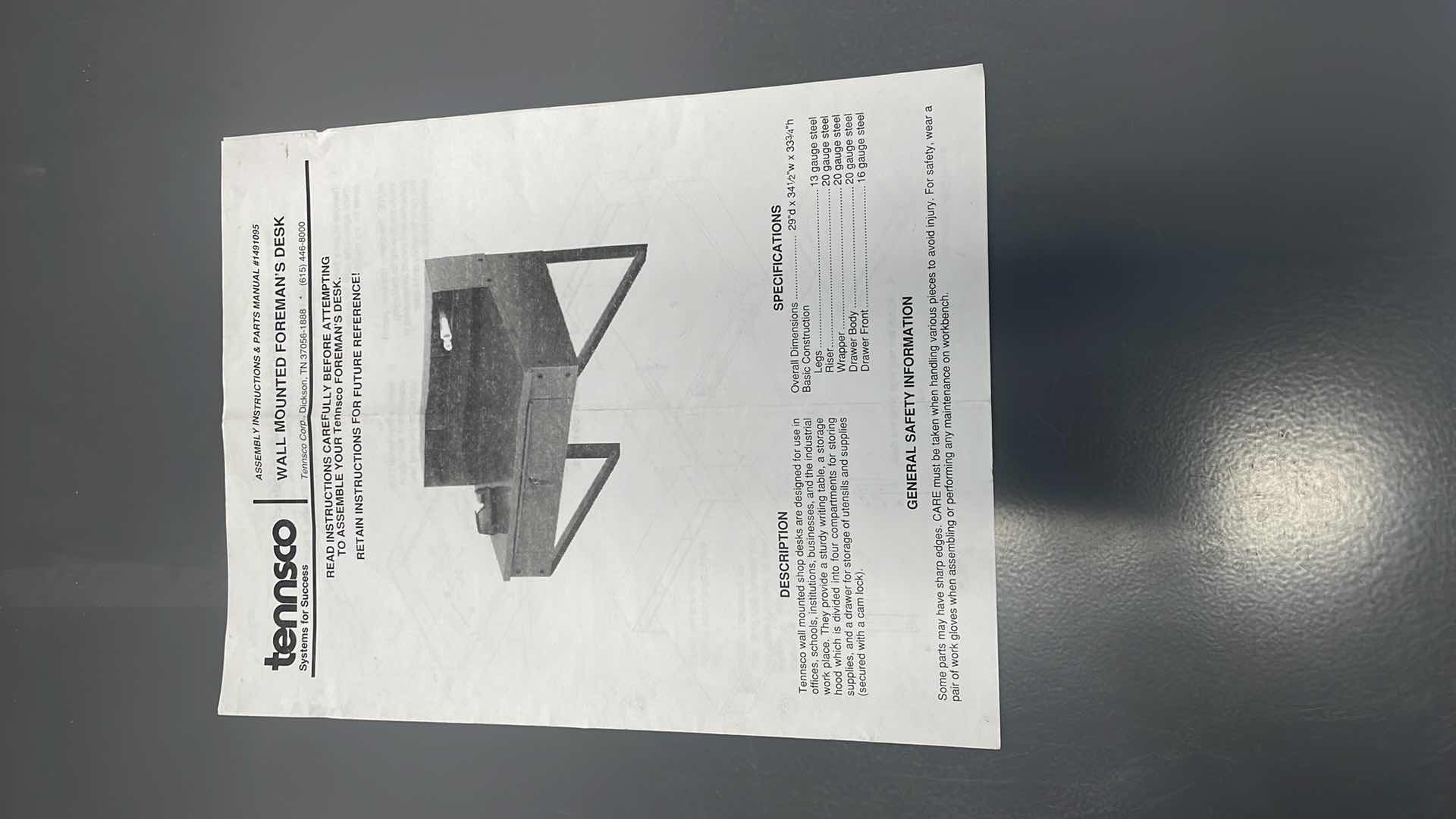 Photo 4 of TENNSCO WALL MOUNTED FOREMANS DESK 
29" × 34-1/2" × 33-3/4"