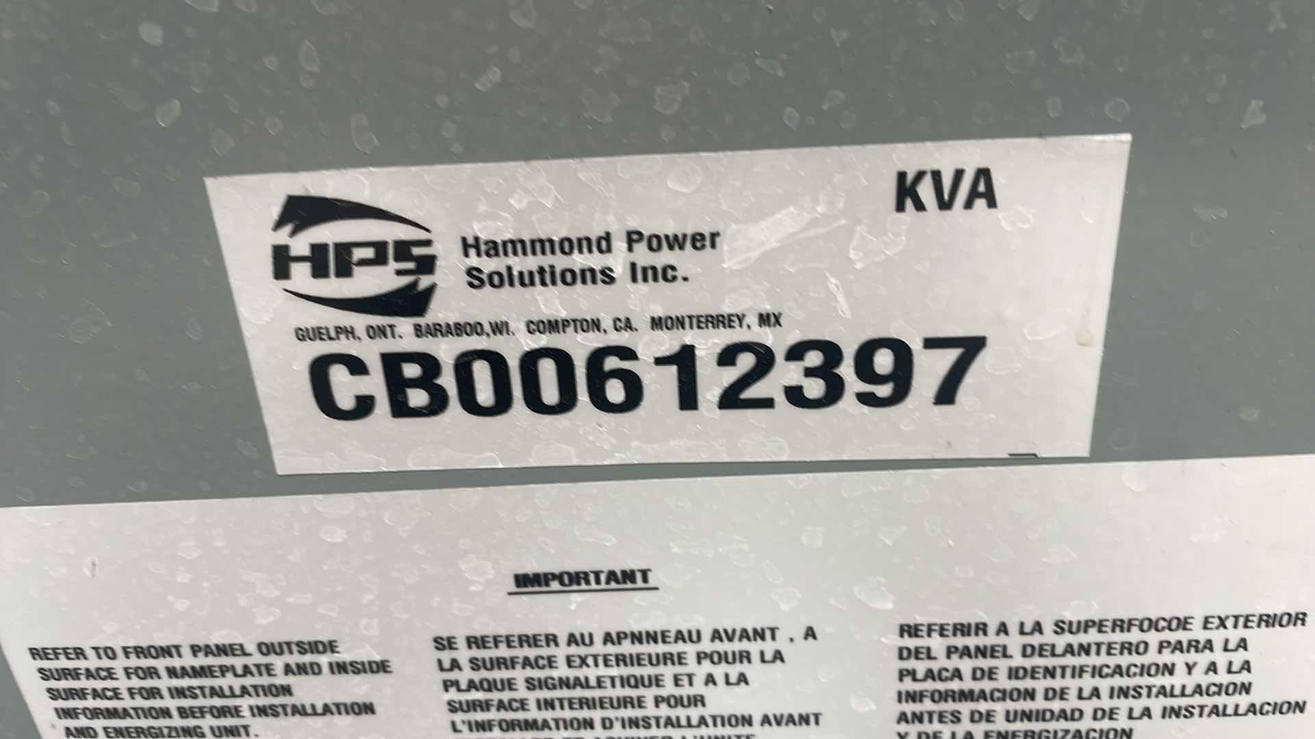 Photo 5 of HAMMOND POWER SOLUTIONS 3 PHASE DRY TYPE TRANSFORMER NMK045BK 480Y/277V 45 KVA