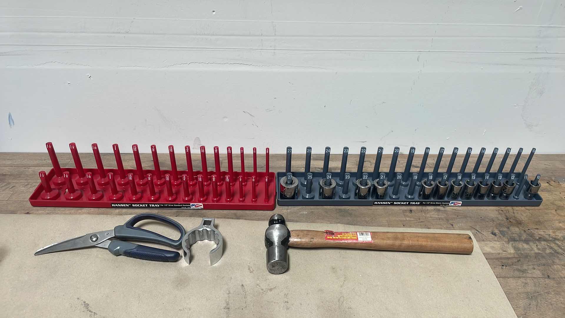 Photo 1 of HANSEN 1/2” SOCKET TRAYS, METRIC SOCKETS, 24 OZ BALL PIEN HAMMER