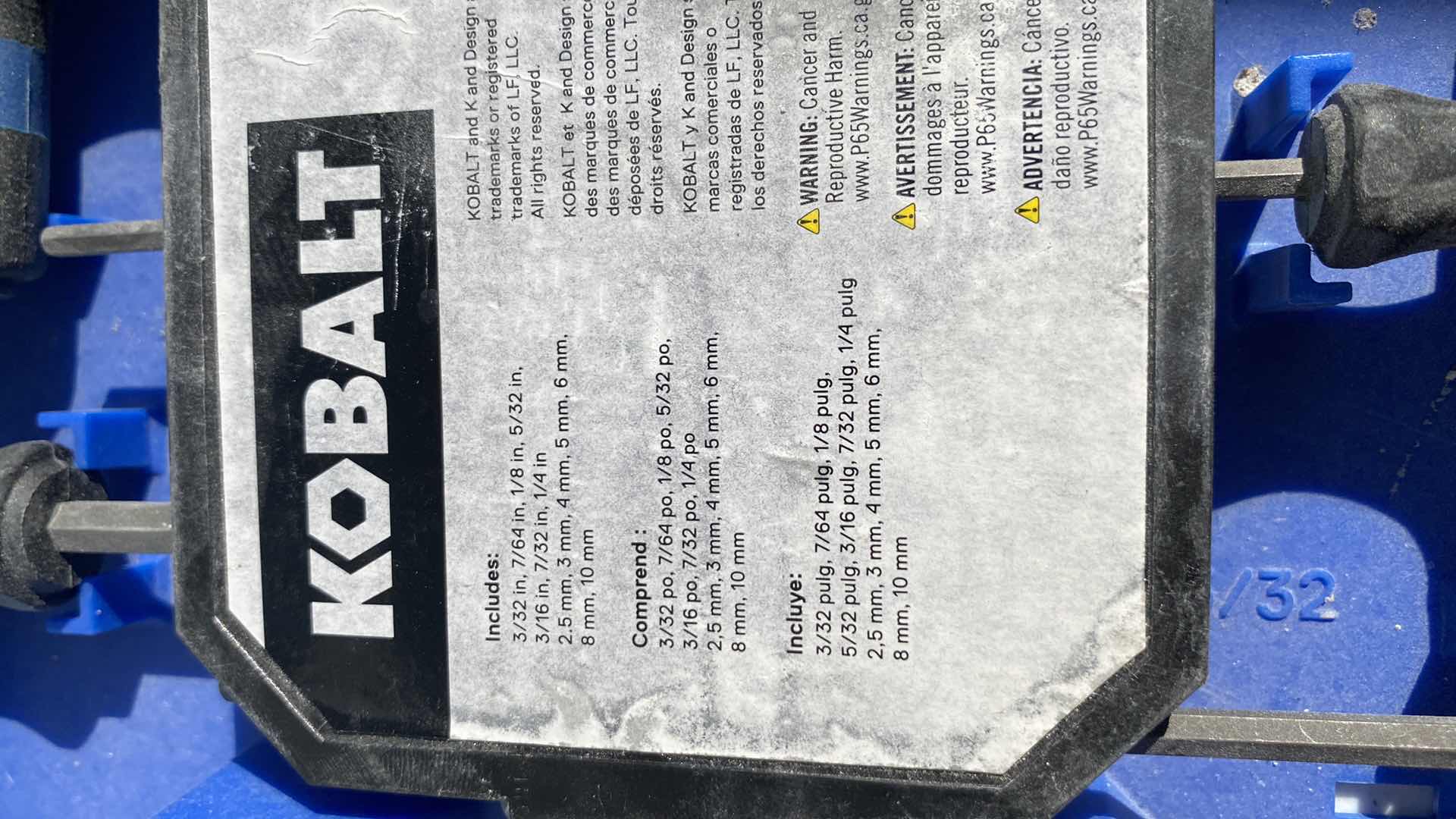 Photo 2 of KOBALT ALLEN T TOOLS 
INCLUDES: 3/32 IN, 7/64 IN, 1/8 IN, 5/32 IN,
3/16 IN, 7/32 IN, 1/4 IN
2.5 MM, 3 MM, 4 MM, 5 MM. 6 MM, 8 MM, 10 MM