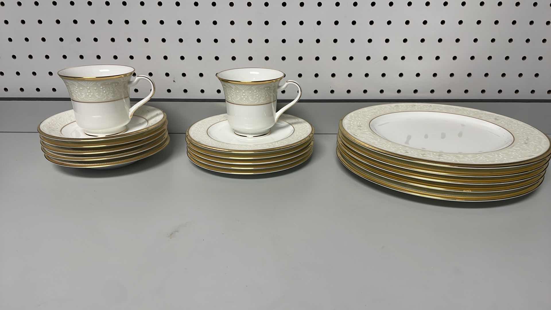 Photo 1 of NORITAKE WHITE PALACE FINE CHINA 
5 SALAD PLATES
5 BREAD AND BUTTER PLATES 
5 SAUCERS
2 WHITE PALACE CUPS