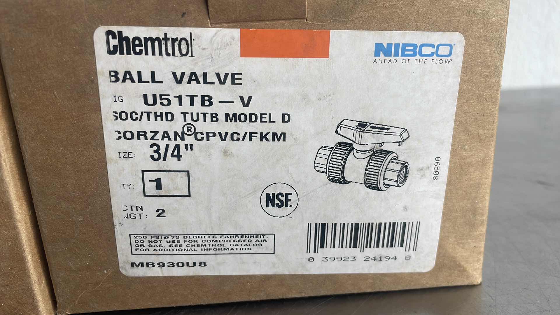 Photo 1 of CHEMTROL MANUAL TWO-WAY BALL VALVE: 3/4 IN, CPVC, STRAIGHT, TRUE UNION SOCKET/TRUE UNION NPT, LEVER (2)