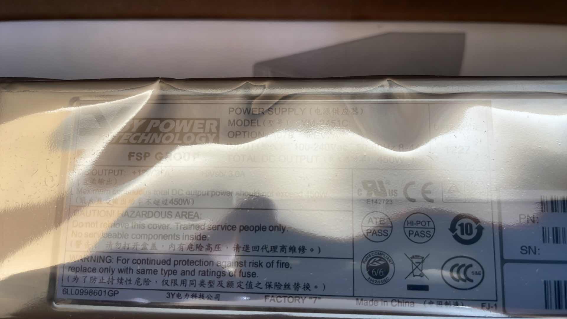 Photo 1 of 3Y POWER TECHNOLOGY YM-2451C 450W 12VA REDUNDANT POWER SUPPLY