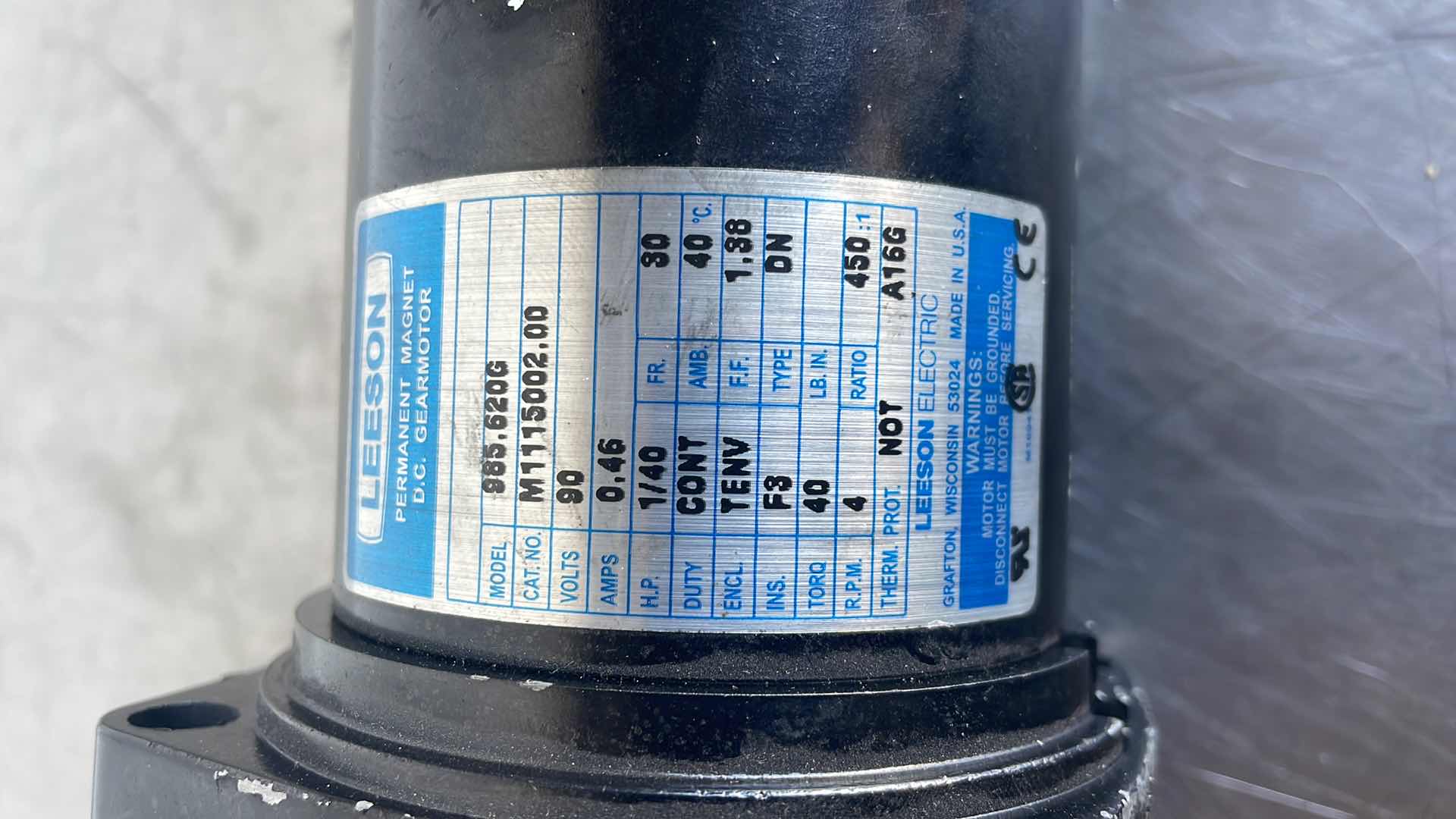 Photo 1 of 1/40HP LEESON 4RPM 90VDC PZ SERIES PARALLEL GEARMOTOR M1115002.00