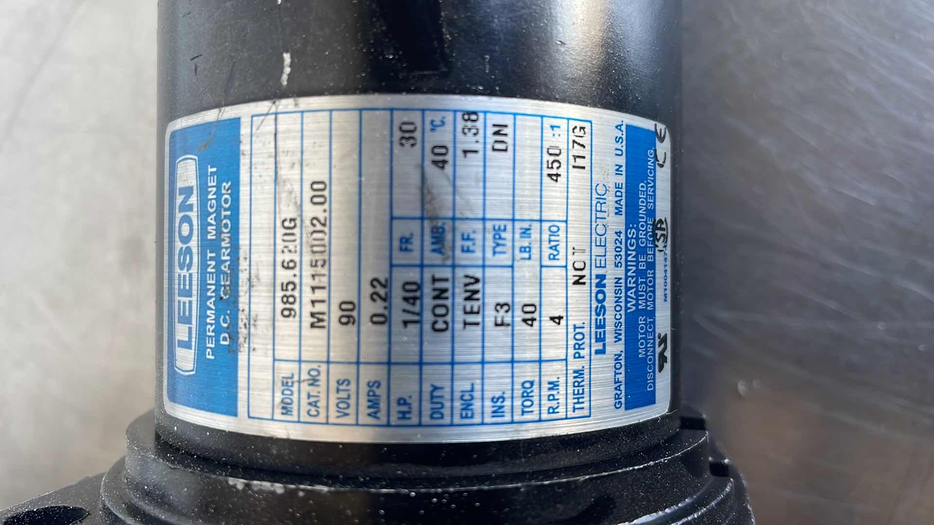 Photo 1 of 1/40HP LEESON 4RPM 90VDC PZ SERIES PARALLEL GEARMOTOR M1115002.00