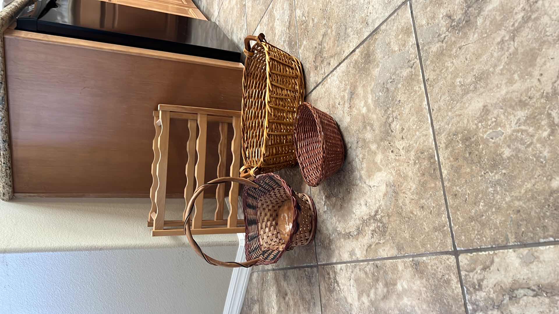 Photo 1 of 3 WICKER BASKETS W WOOD WINE RACK