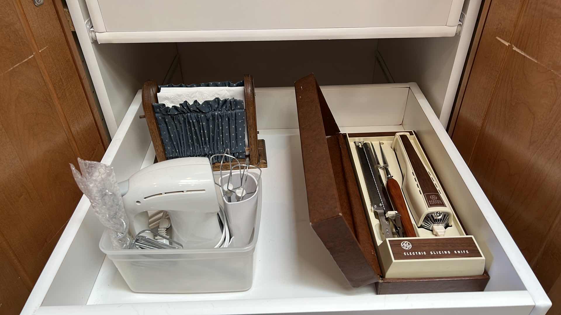 Photo 1 of CONTENTS OF 2 KITCHEN DRAWERS (ELECTRIC KNIFE, MIXER, NAPKIN HOLDER)