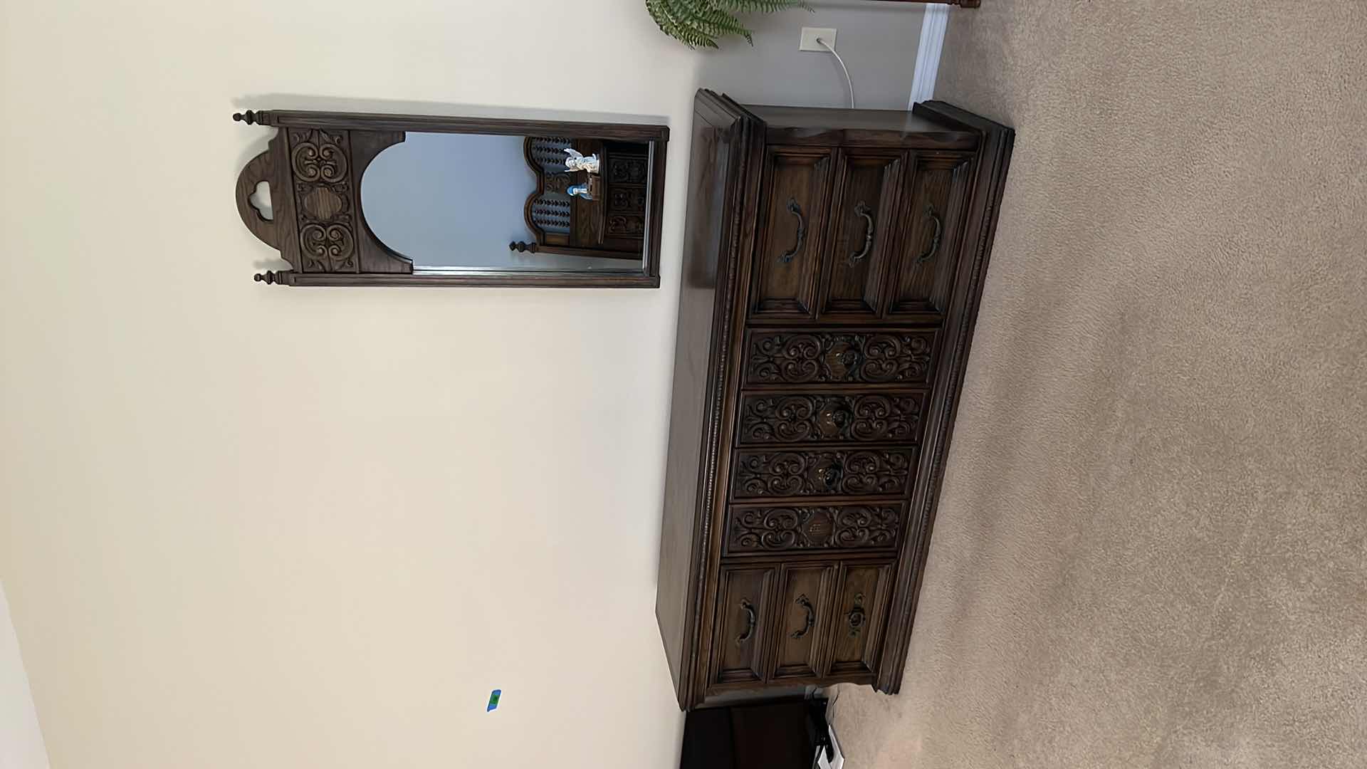 Photo 4 of VINTAGE WALNUT DRESSER W WALL MIRROR 77”x 31” H22”