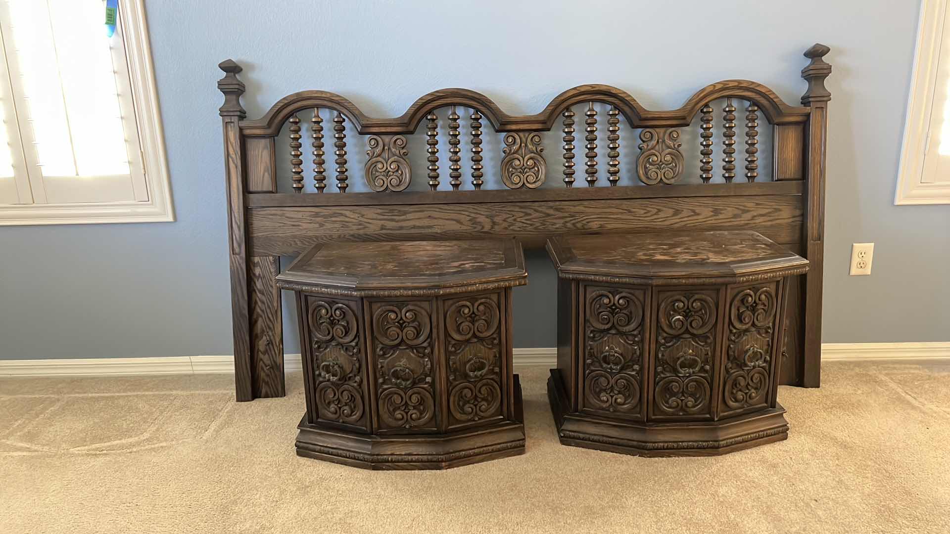 Photo 1 of VINTAGE WALNUT KING HEADBOARD W 2 MATCHING NIGHTSTANDS