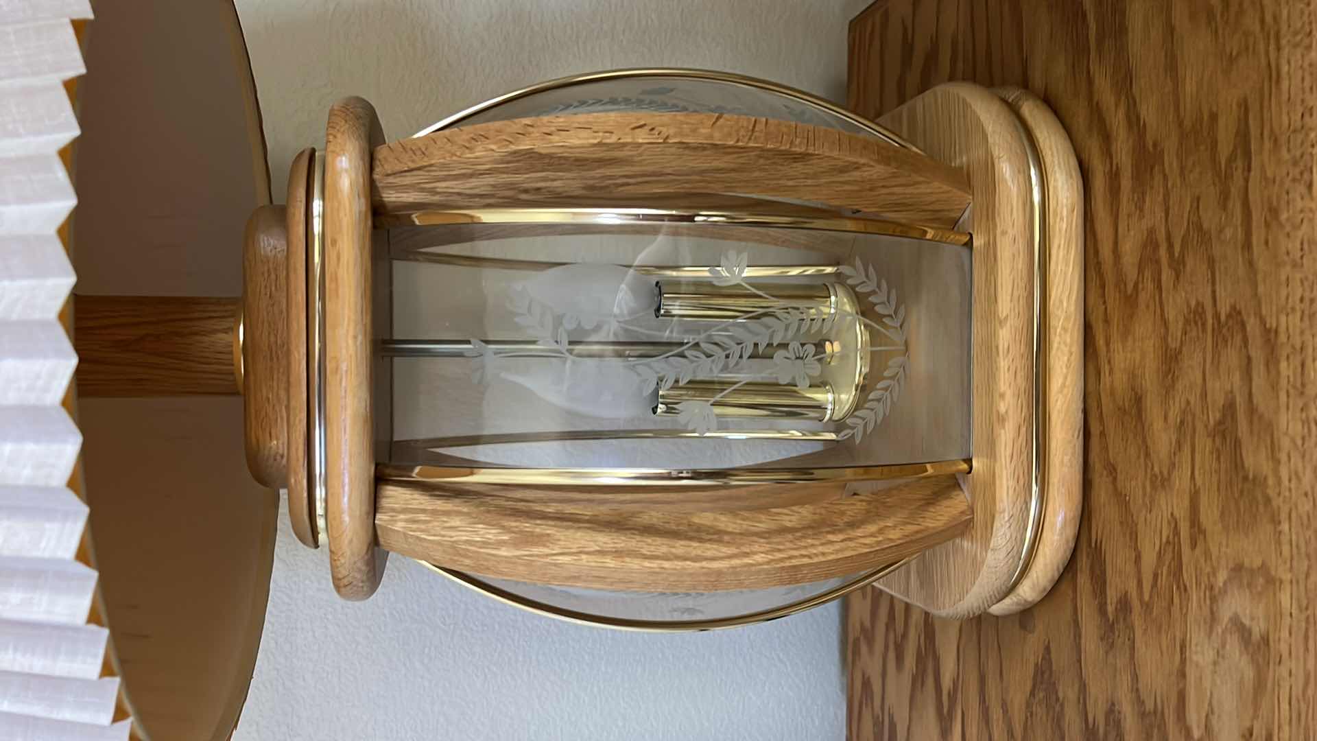 Photo 2 of VINTAGE OAK W GLASS TABLE LAMP W SHADE H32”