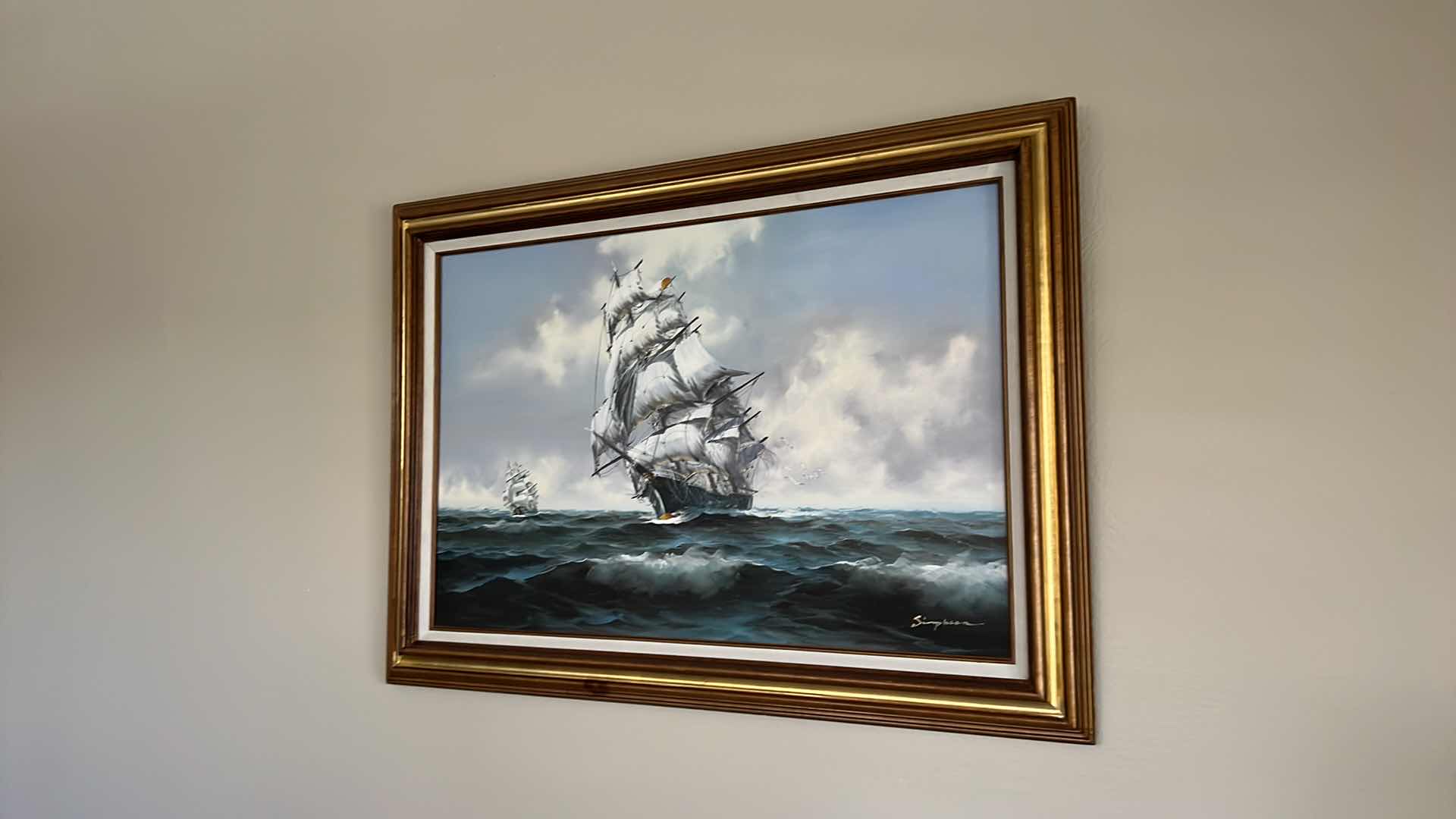 Photo 2 of FRAMED SAILBOAT ARTWORK ARTIST SIGNED 42” x 31”