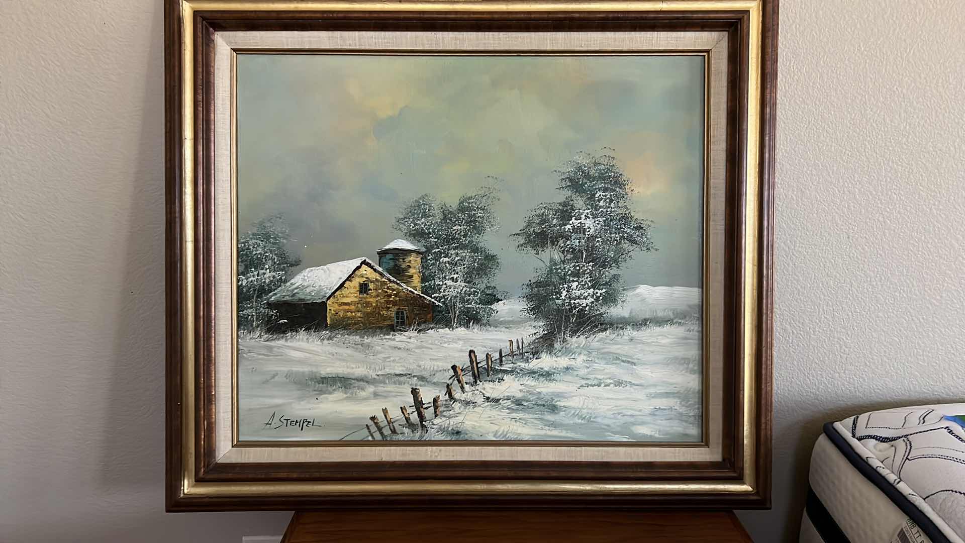 Photo 3 of VINTAGE FRAMED FARMHOUSE OIL PAINTING SIGNED BY ARTIST 31” x 28”