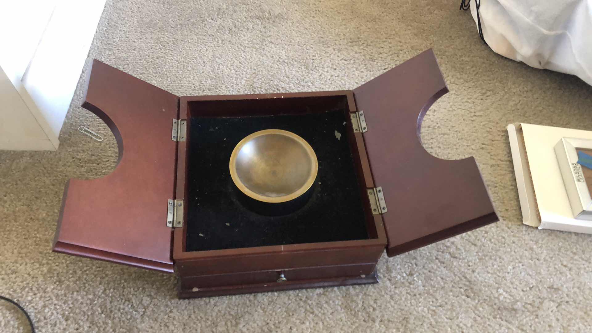Photo 3 of UNIQUE BROWN BOX WITH BRASS INSERT AND ALARM CLOCK