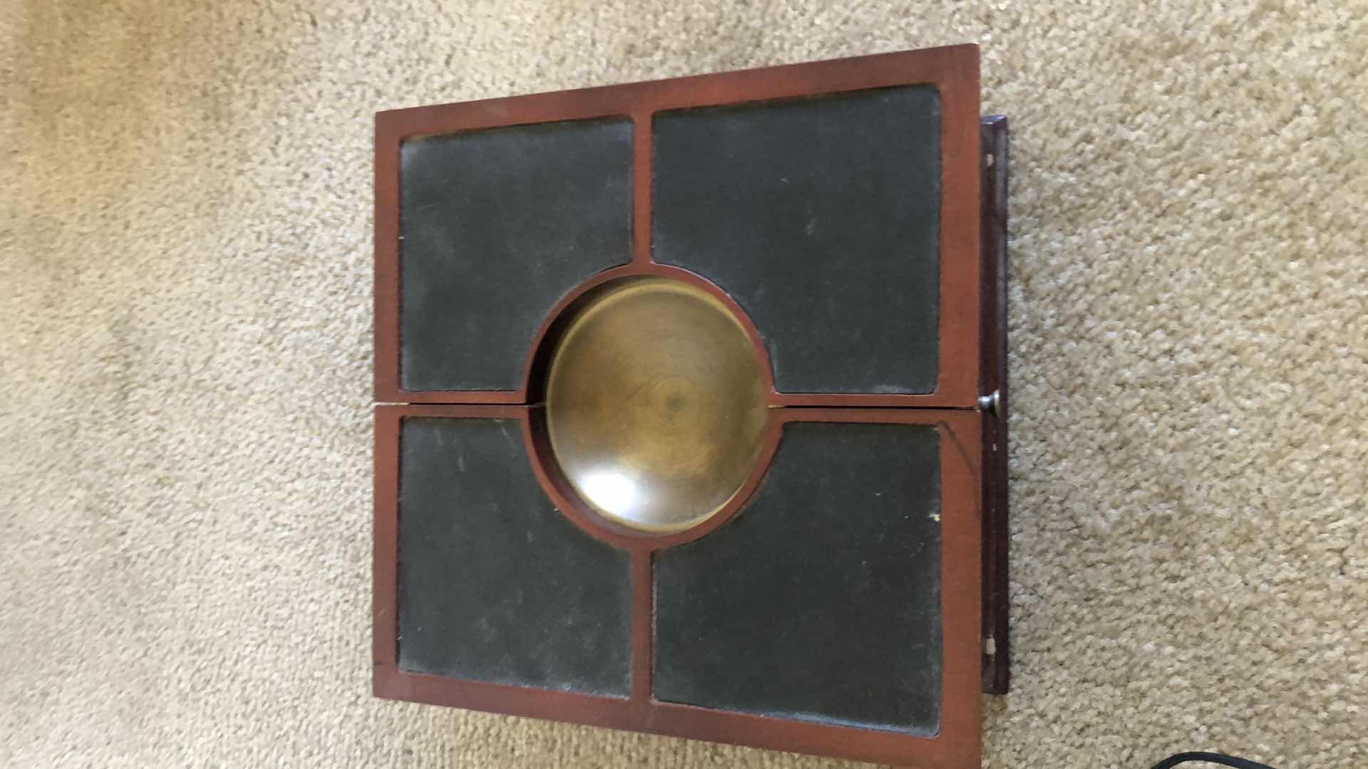 Photo 2 of UNIQUE BROWN BOX WITH BRASS INSERT AND ALARM CLOCK