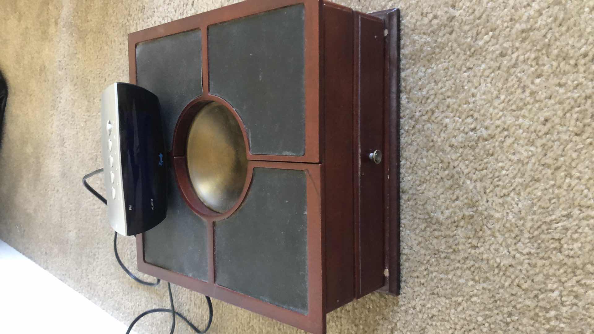 Photo 1 of UNIQUE BROWN BOX WITH BRASS INSERT AND ALARM CLOCK