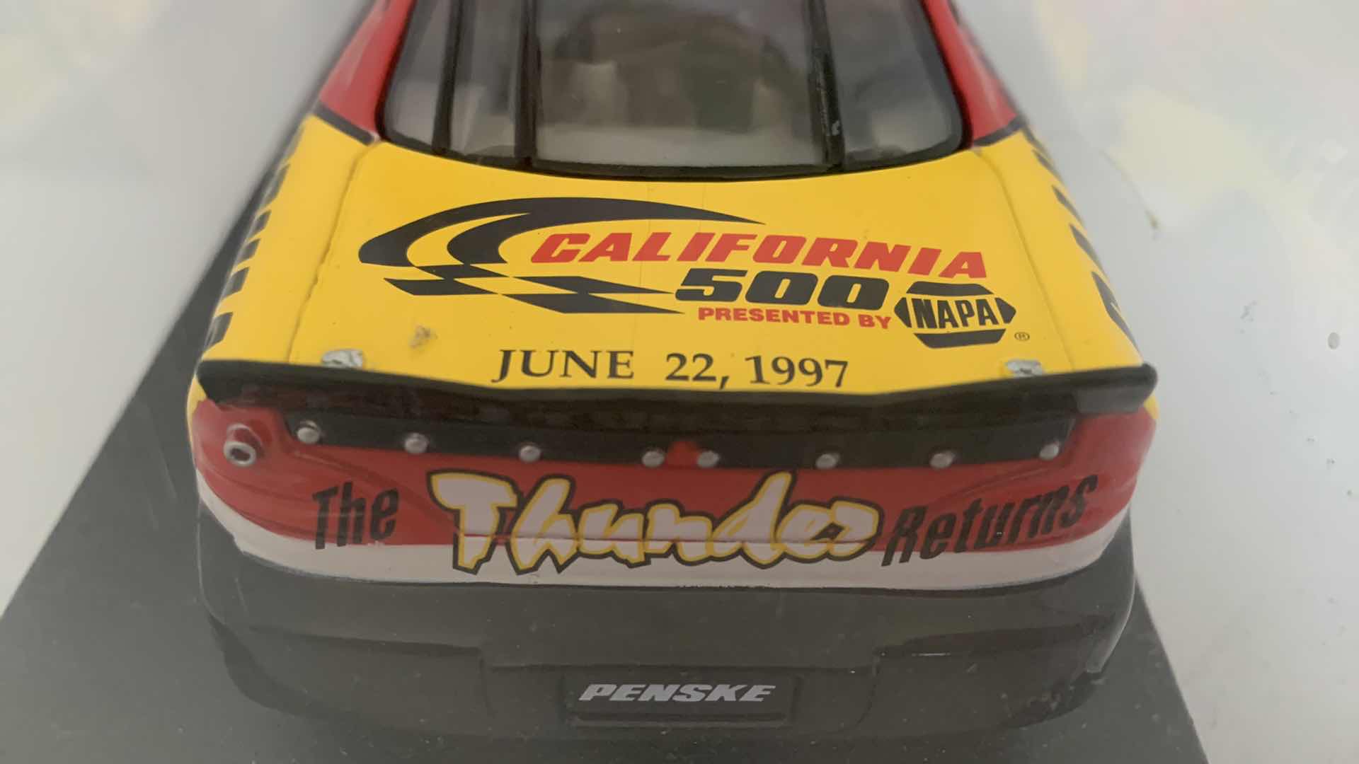 Photo 4 of SPORTS IMPRESSIONS JUNE 22, 1997 CALIFORNIA THUNDER DIE CAST RACE CAR IN SHOW CASE.