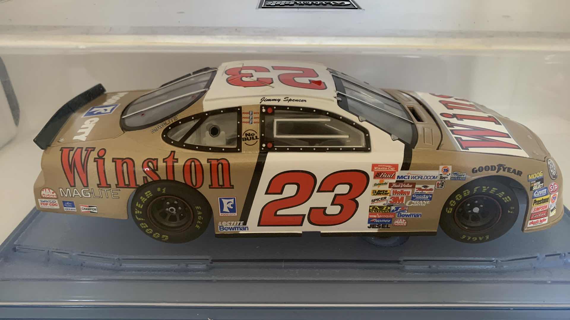 Photo 6 of 1999 TEAM WINSTON #23 JIMMY SPENCER DIE CAST CAR IN SHOW CASE.
