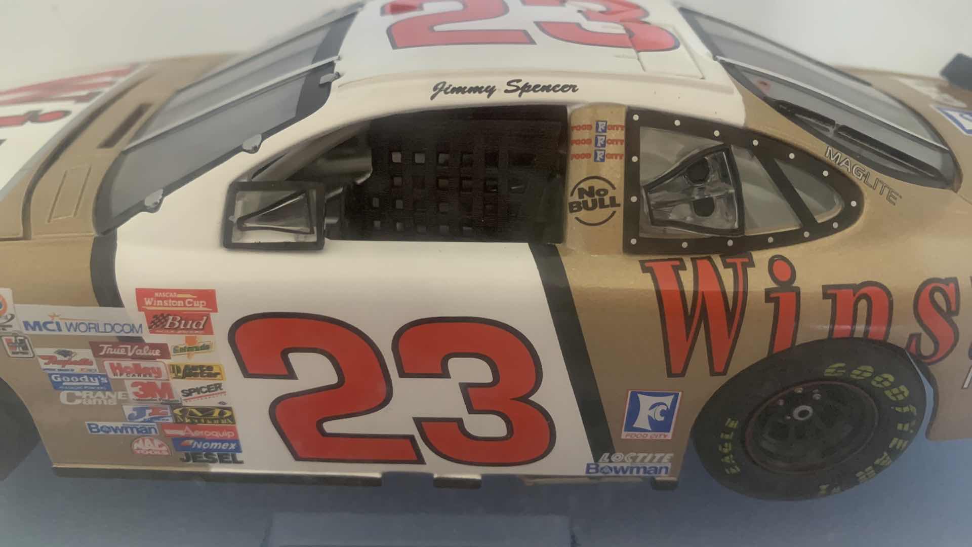 Photo 5 of 1999 TEAM WINSTON #23 JIMMY SPENCER DIE CAST CAR IN SHOW CASE.