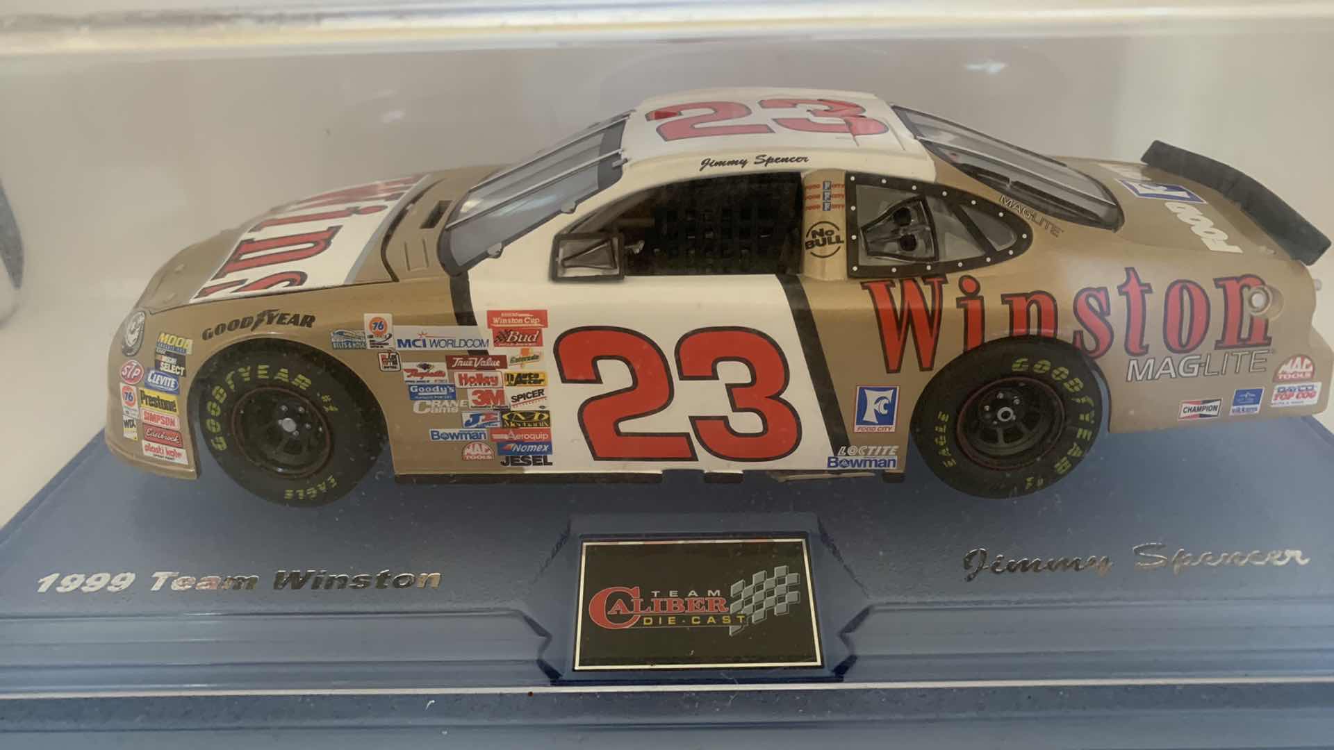 Photo 2 of 1999 TEAM WINSTON #23 JIMMY SPENCER DIE CAST CAR IN SHOW CASE.