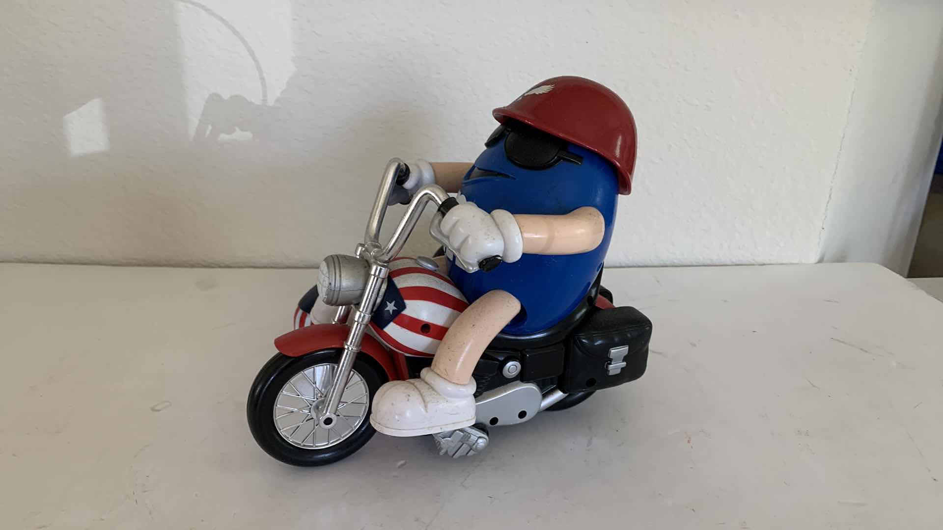 Photo 3 of M & Ms BLUE IN RED WHITE AND BLUE CHOPPER W. SIDE CAR COLLECTIBLE CANDY DISPENSER.
