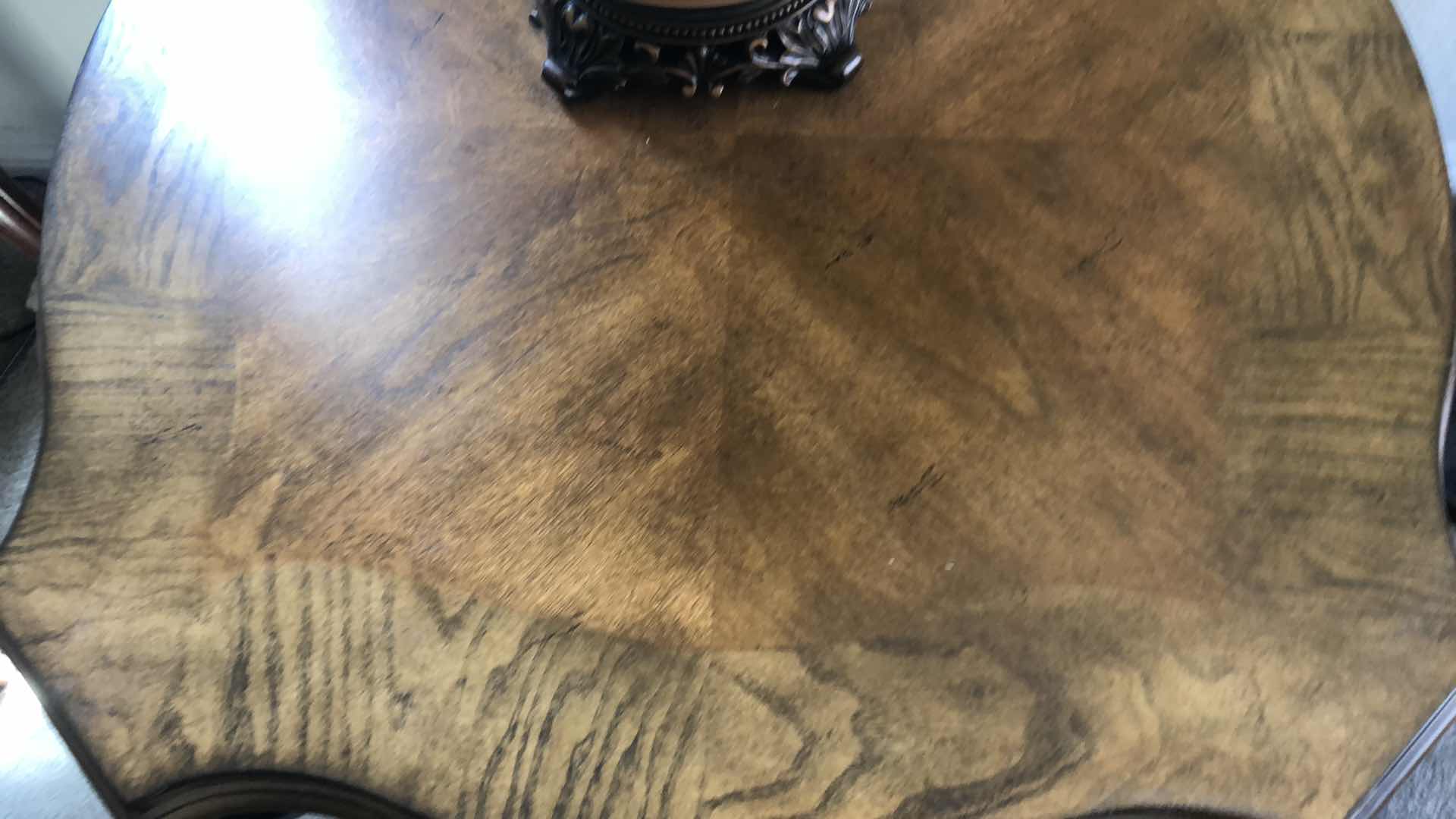 Photo 3 of ORNATE WOOD ACCENT TABLE, 26x26” H25”