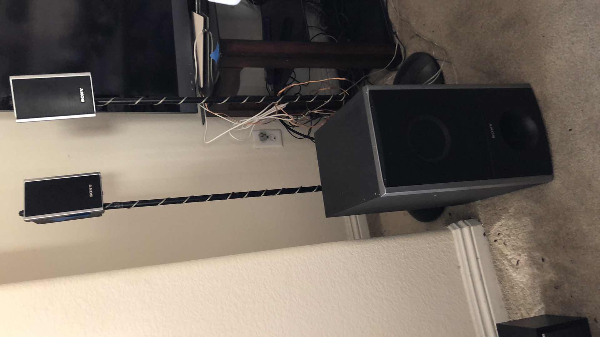 Photo 1 of THREE SONY SPEAKERS, TWO ON 43” STANDS
