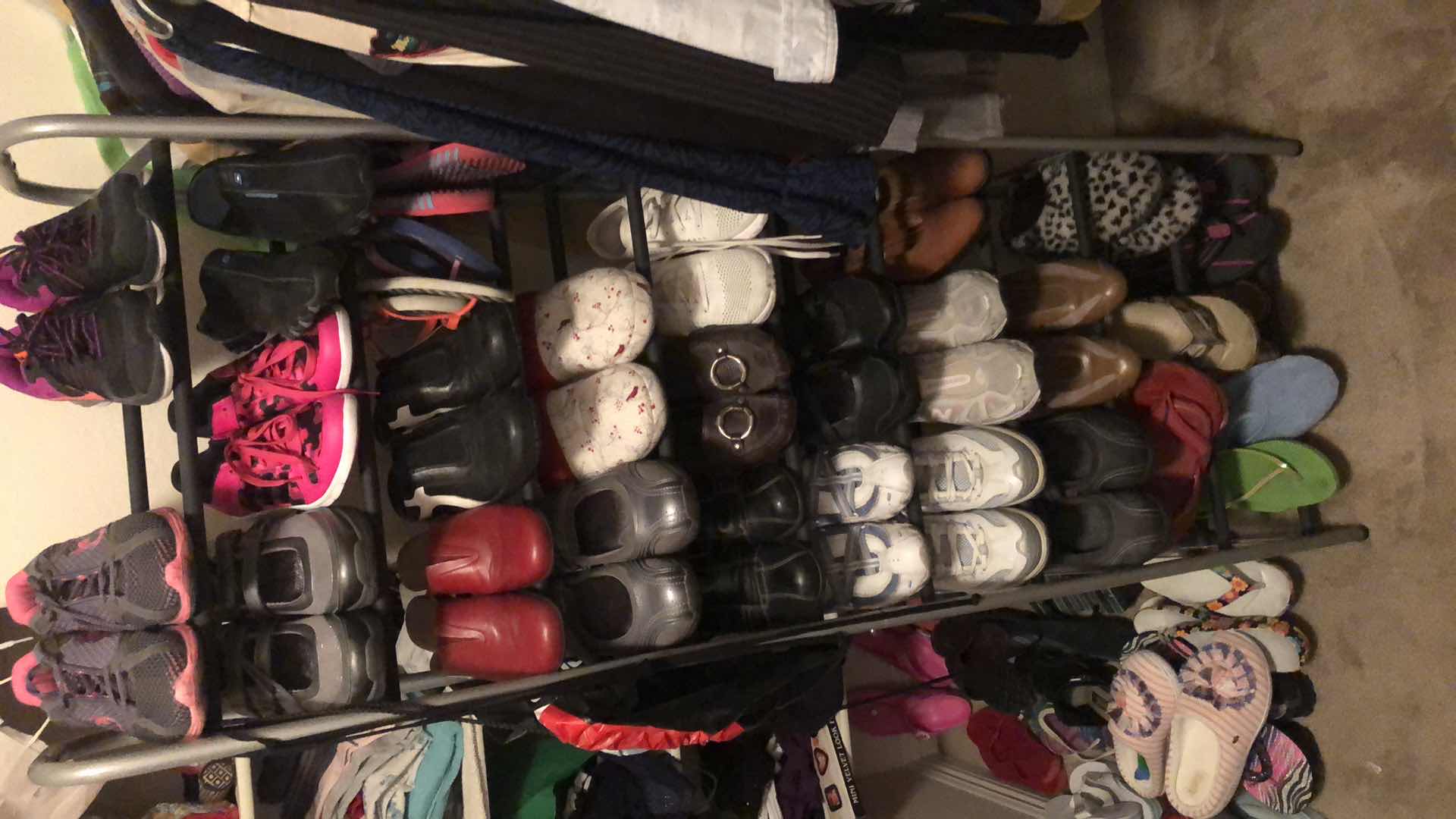 Photo 1 of SHOE RACK W/ 28 PAIR OF SHOES, SIZES 6.5 to 8