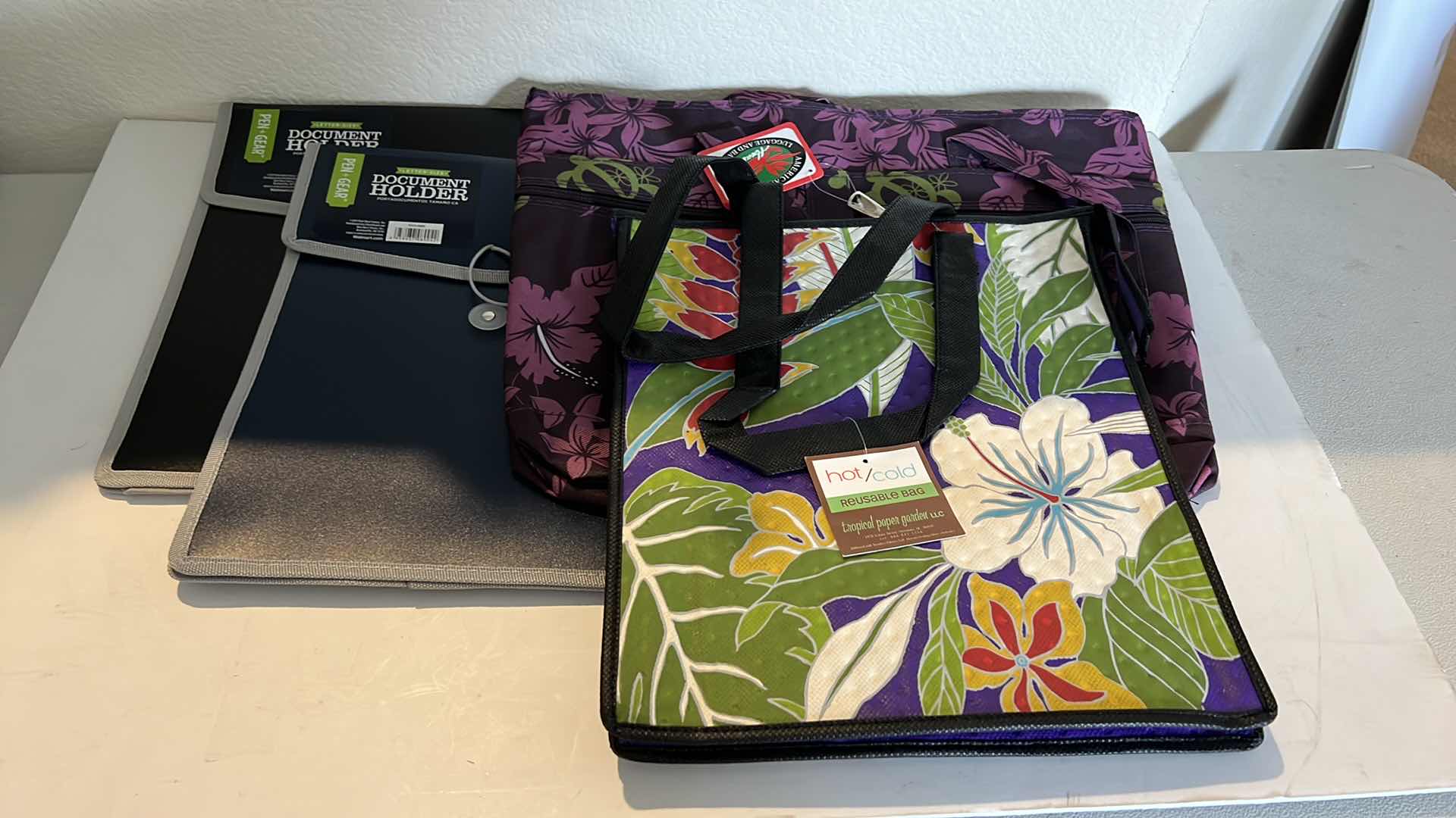 Photo 1 of 2-REUSABLE BAGS, 2-DOCUMENT HOLDERS
