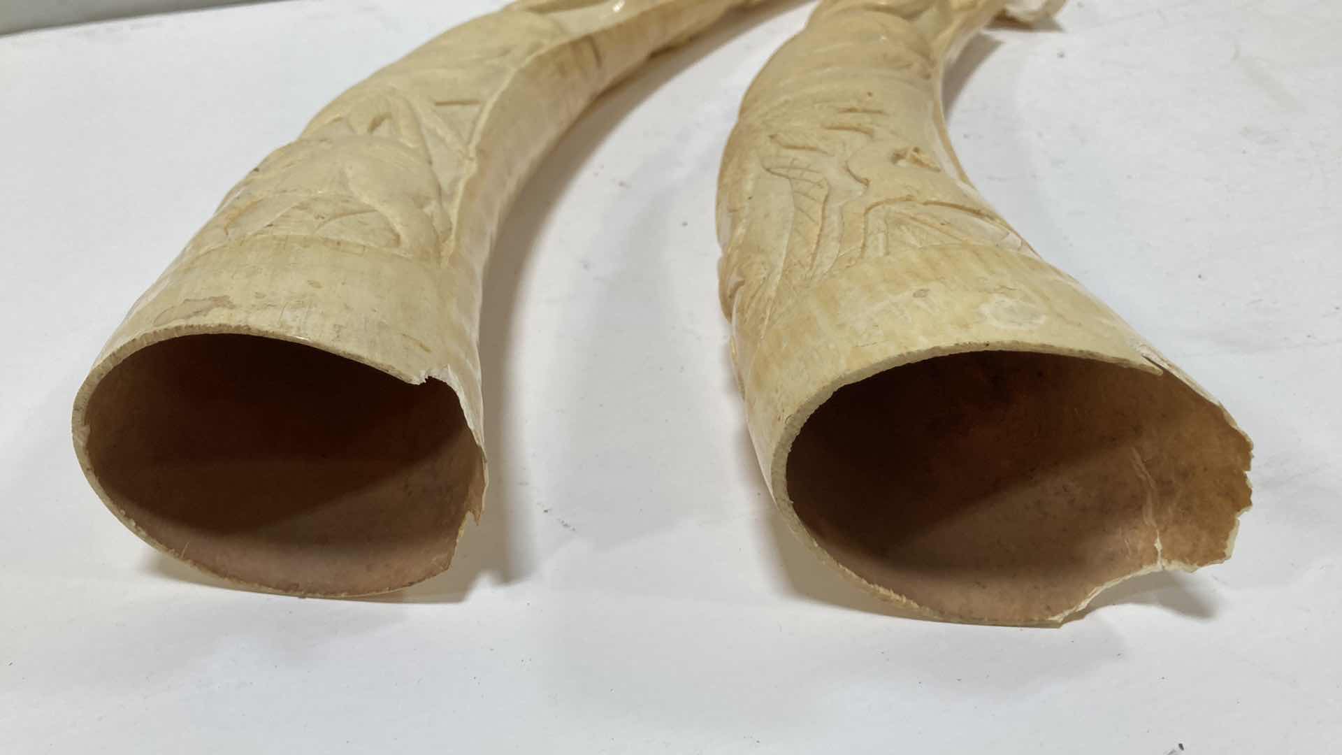 Photo 8 of AFRICAN CARVED ELEPHANT TUSKS (2) H 28”