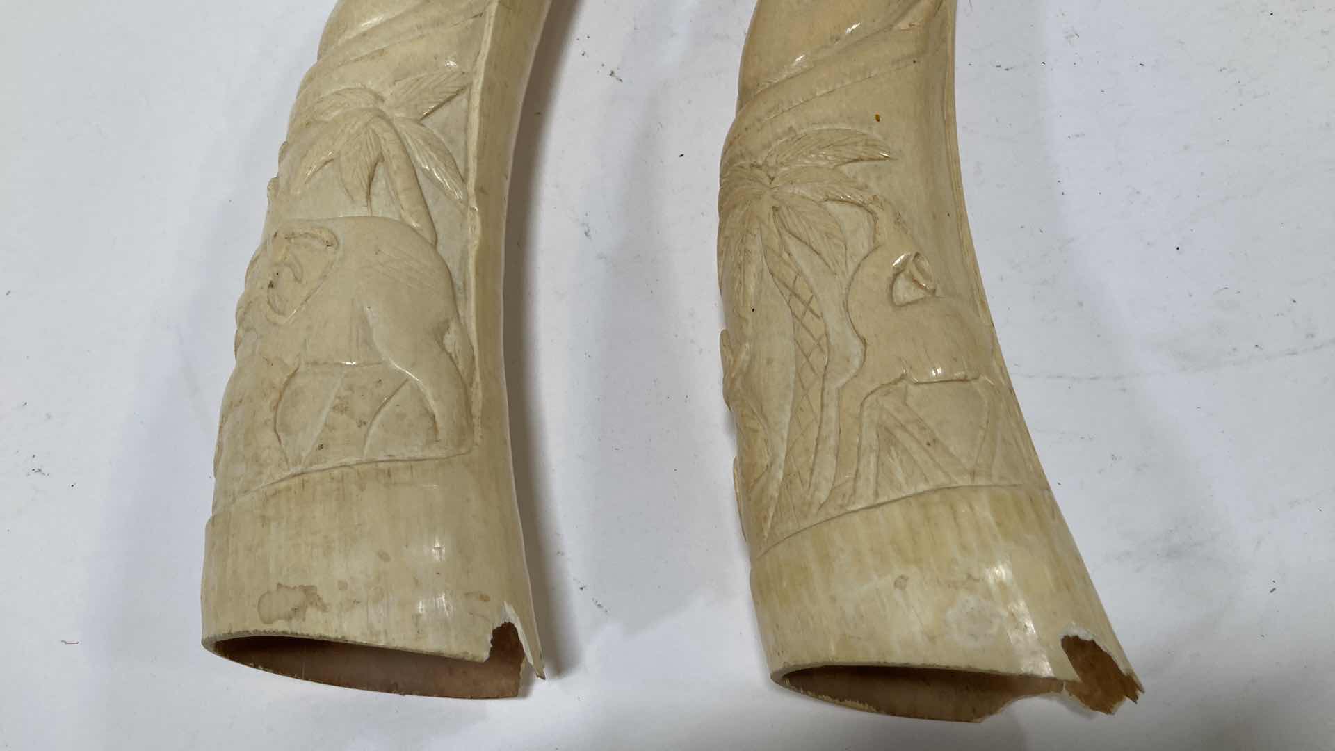 Photo 9 of AFRICAN CARVED ELEPHANT TUSKS (2) H 28”