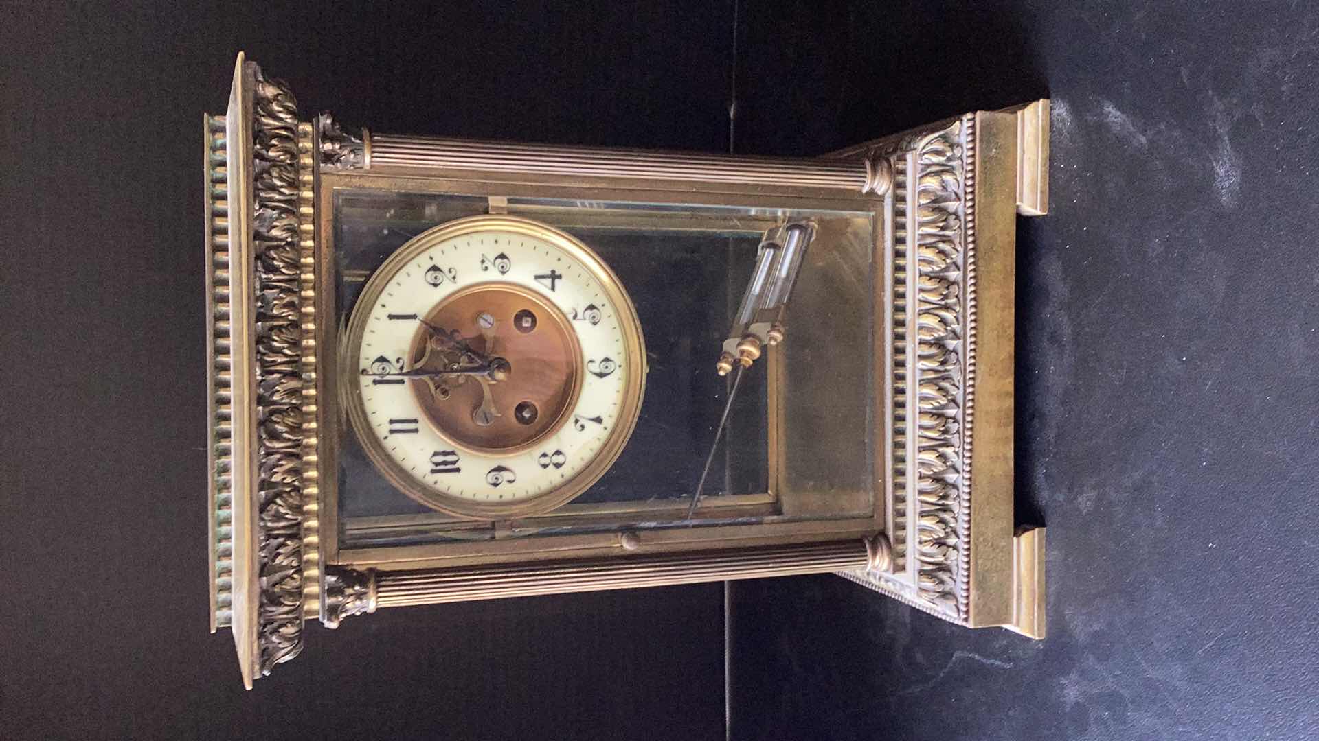 Photo 1 of ANTIQUE OVER THE MANTLE CLOCK 9” X 6” H 13”