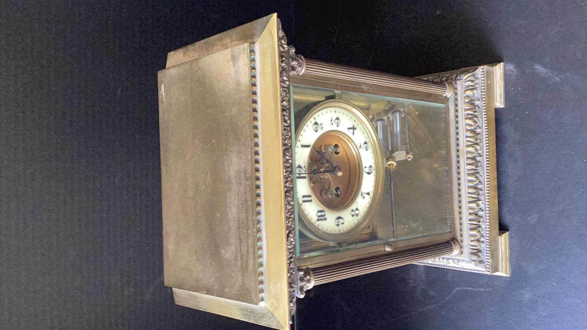 Photo 2 of ANTIQUE OVER THE MANTLE CLOCK 9” X 6” H 13”