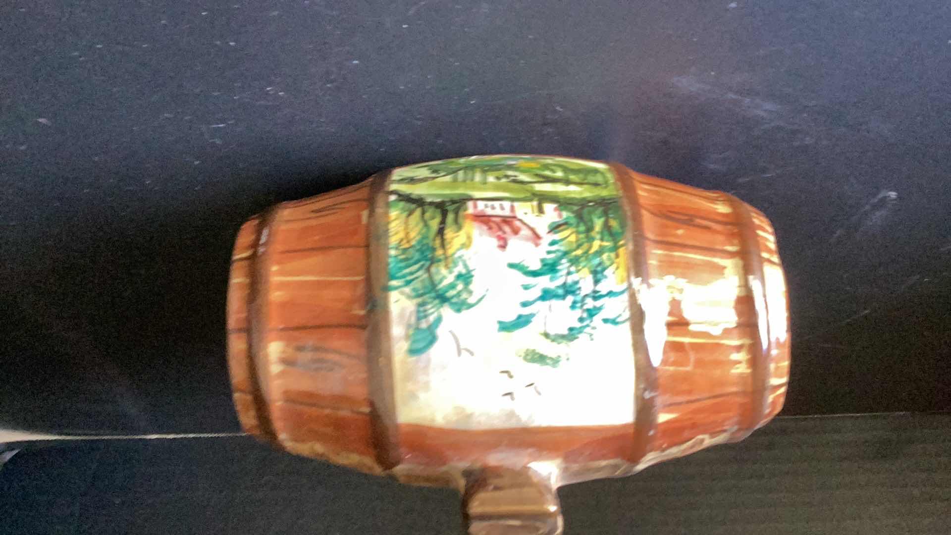 Photo 1 of FRENCH ITALIAN WINE COMPANY VINTAGE PORCELAIN WINE BARREL 6 1/2” X 5”