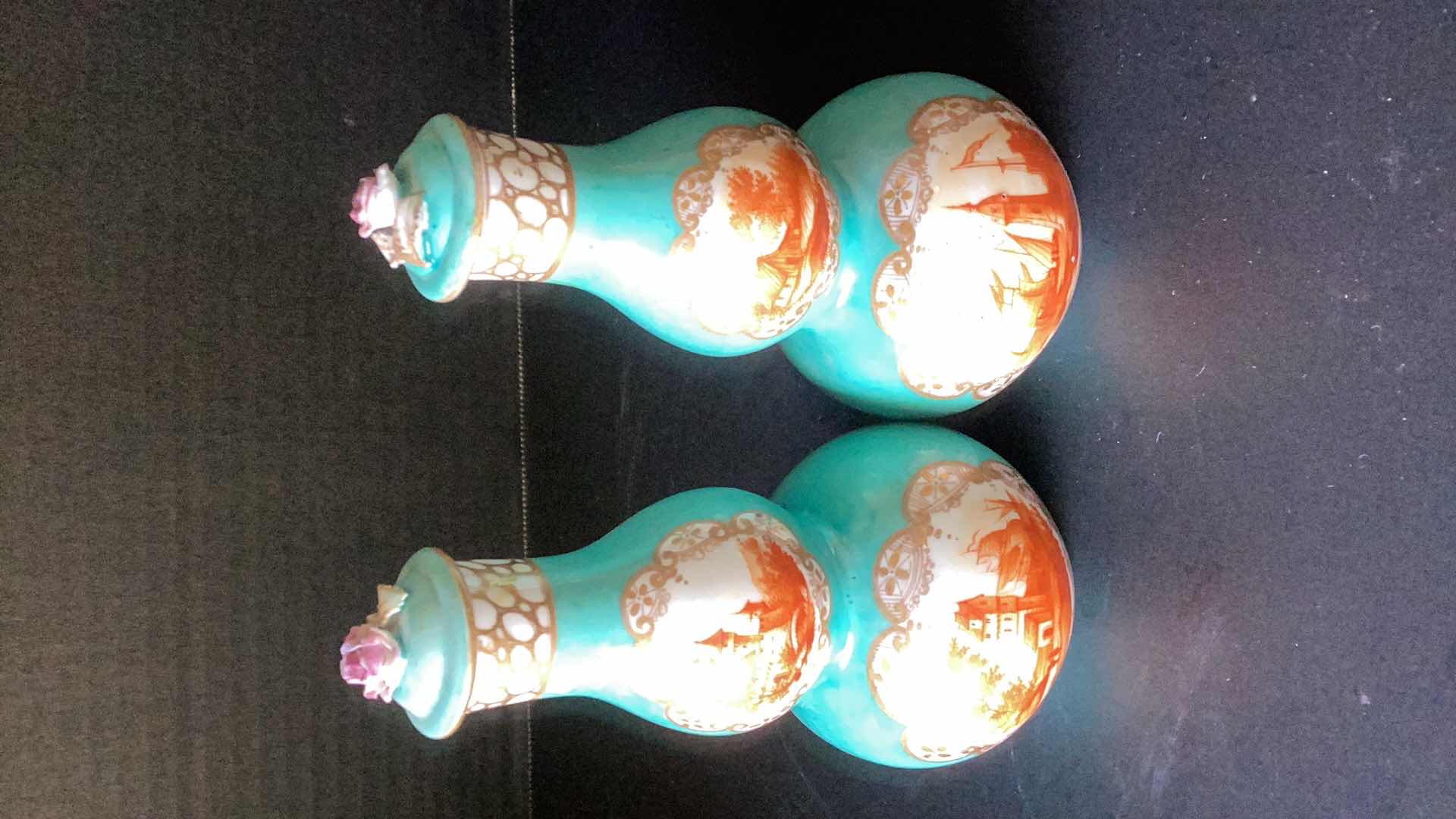 Photo 1 of ANTIQUE SEASCAPE INSPIRED PAINTED VASES 5” TALL