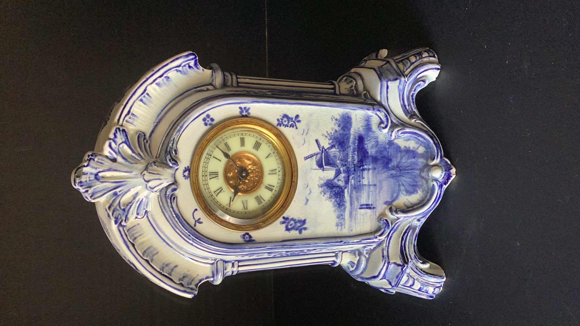 Photo 1 of ANTIQUE HAND PAINTED WIND UP CLOCK MADE IN HOLLAND 8” TALL