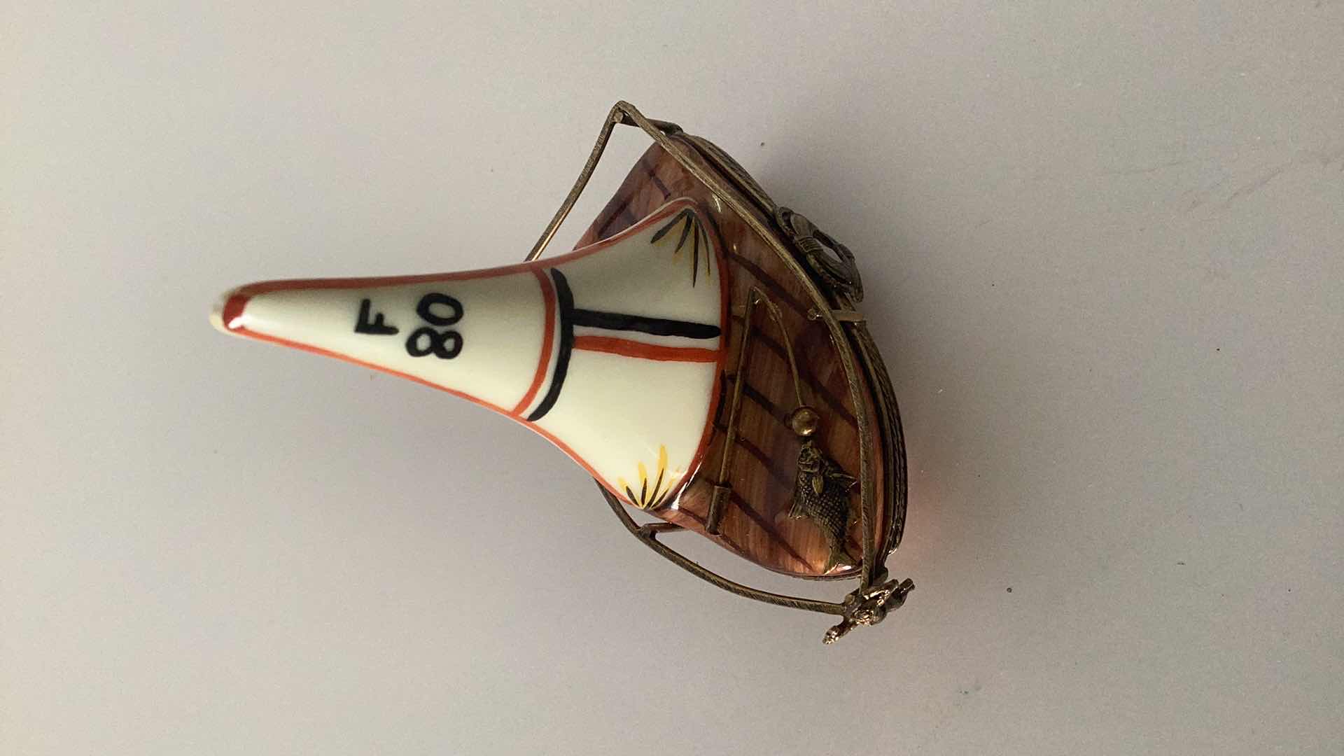 Photo 2 of LIMOGES FRANCE SAILING BOAT PILL BOX 3 1/2” TALL 