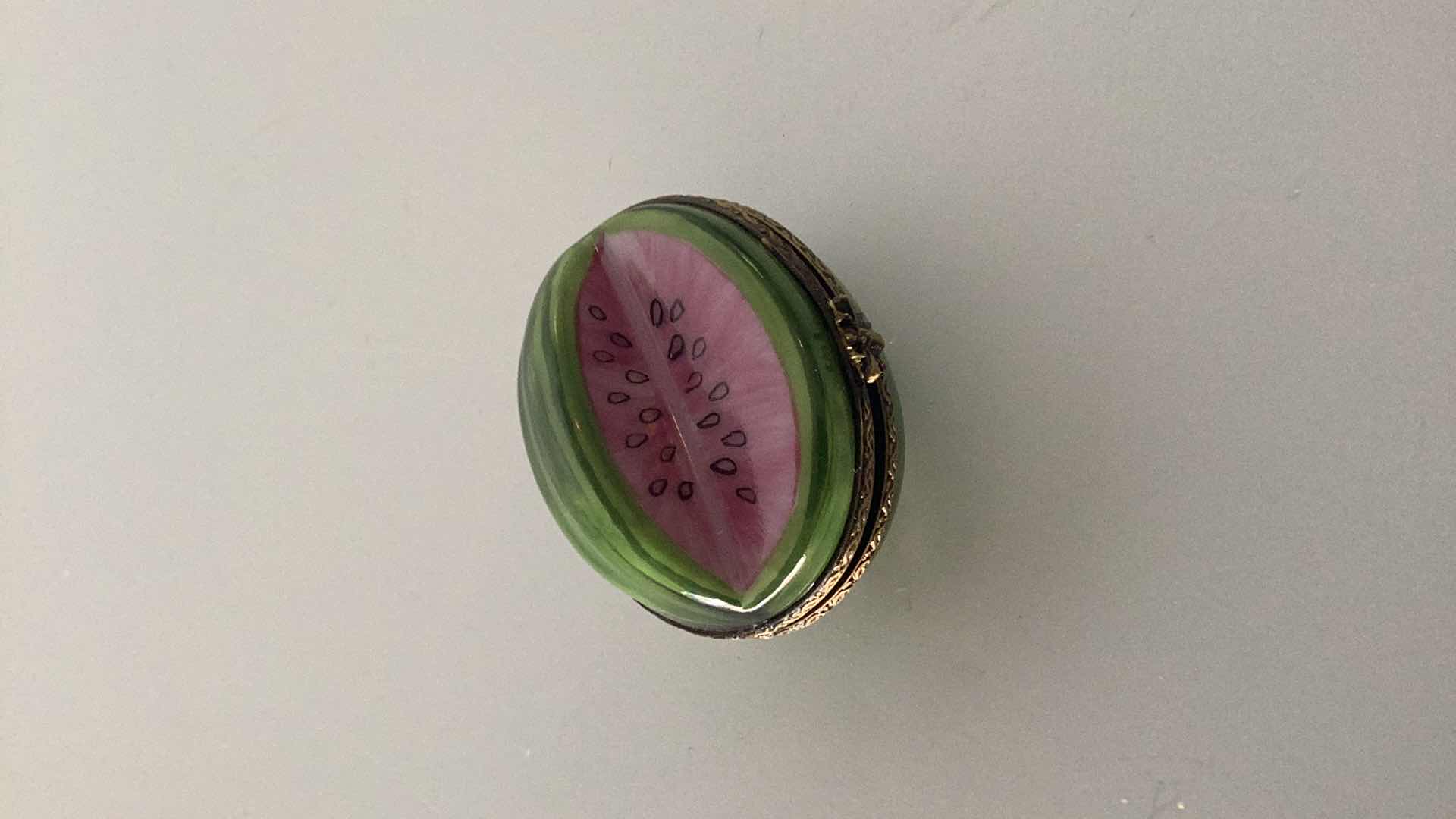 Photo 1 of LIMOGES FRANCE WATERMELON PILL BOX 2” WIDE 