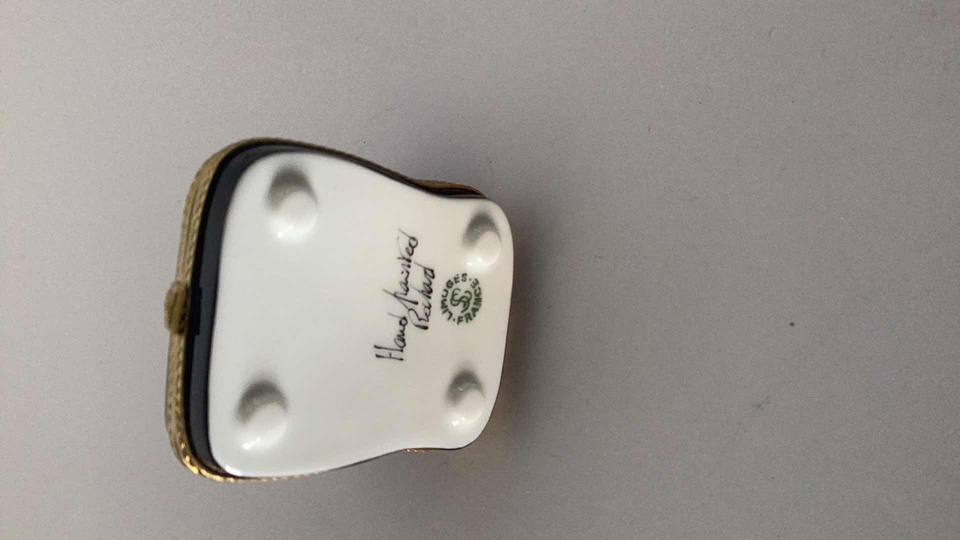 Photo 3 of LIMOGES FRANCE PORCELAIN TYPEWRITER PILL BOX 2” WIDE 