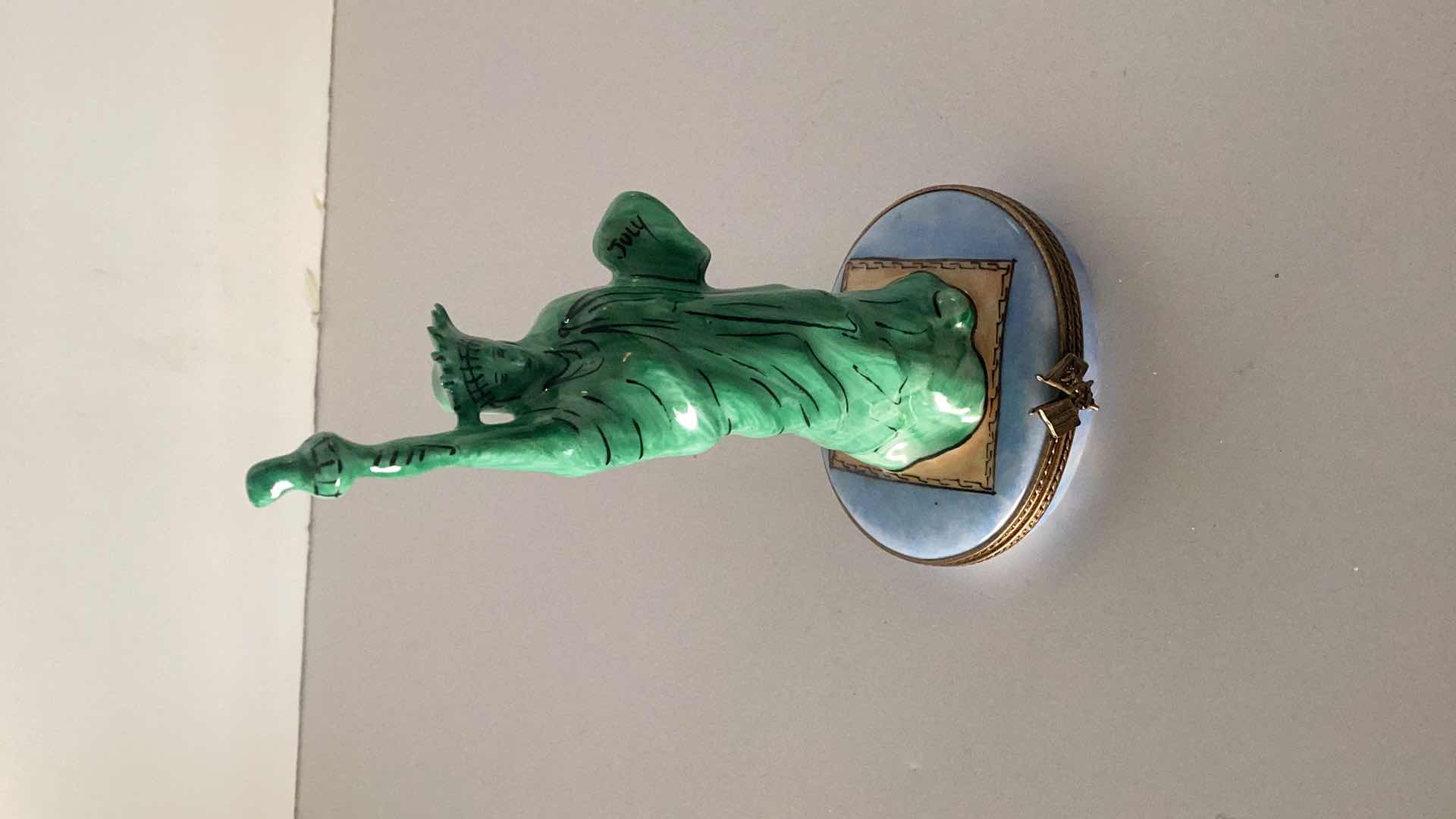 Photo 1 of LIMOGES FRANCE STATUE OF LIBERTY PILL BOX 5” TALL $250