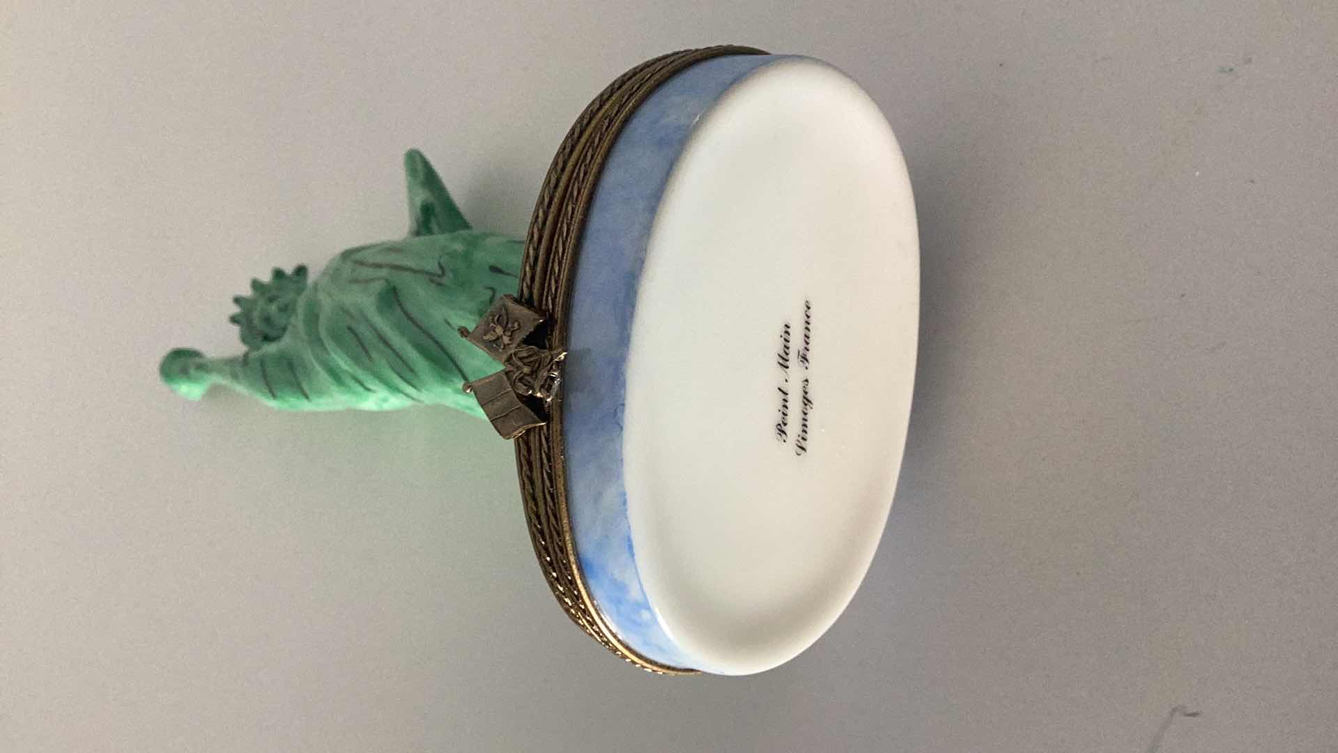 Photo 3 of LIMOGES FRANCE STATUE OF LIBERTY PILL BOX 5” TALL $250