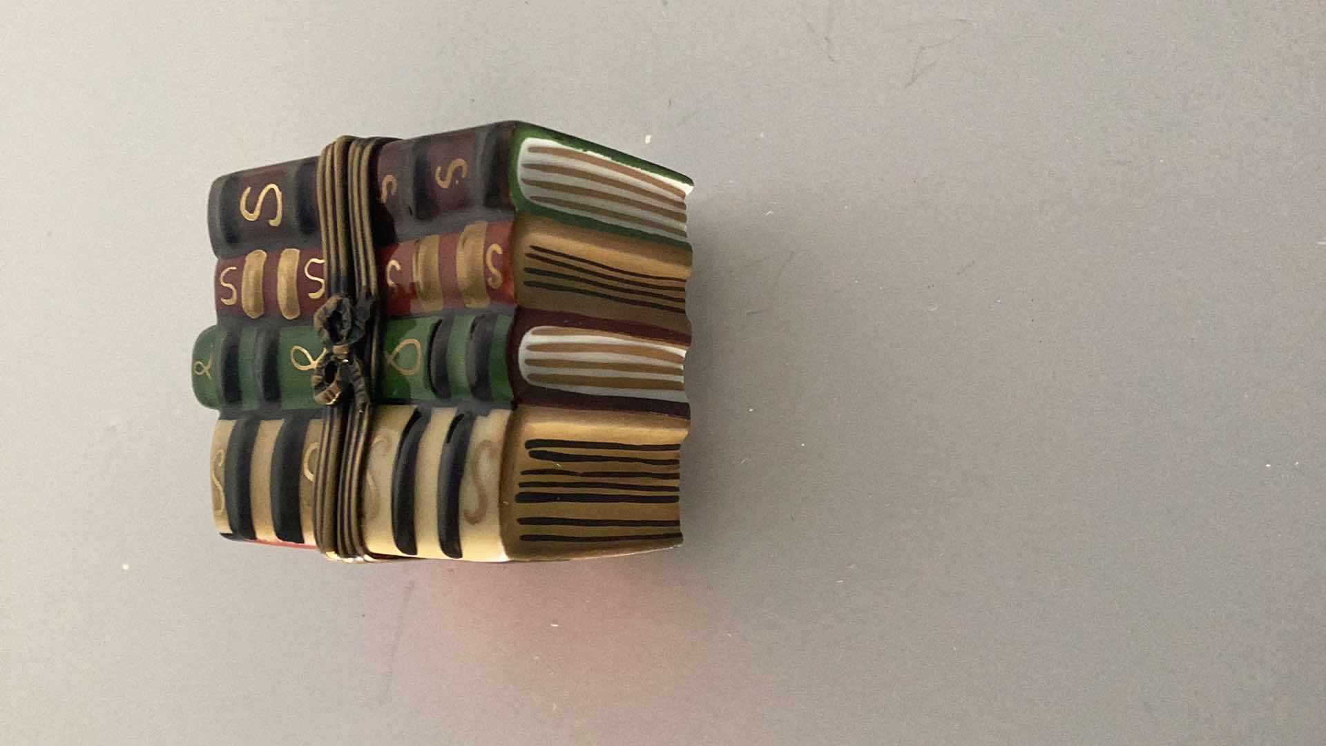 Photo 3 of LIMOGES FRANCE BOOK STACK PILL BOX 2” TALL 